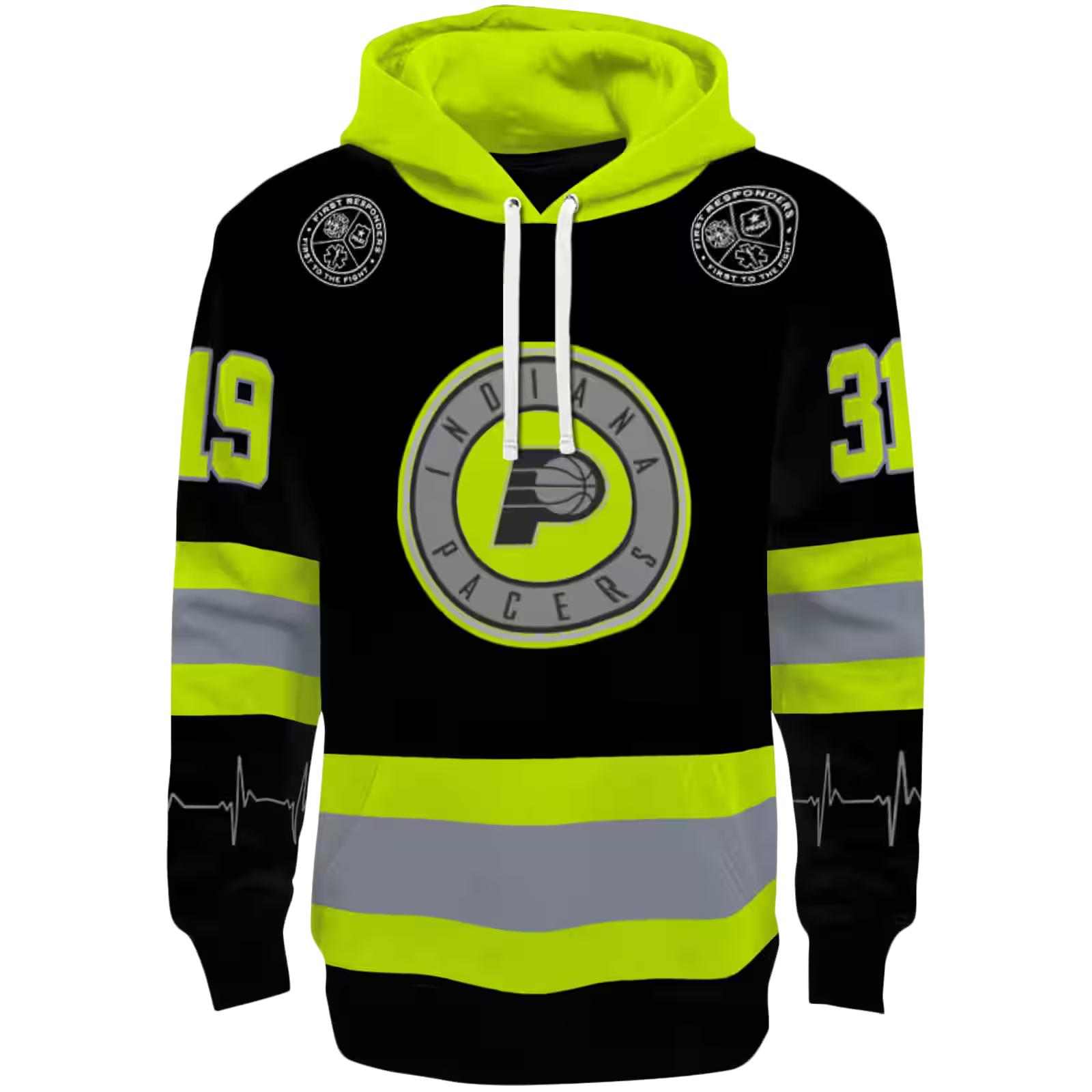 Custom Indiana Pacers Safety Motif Black Neon Green Hoodie