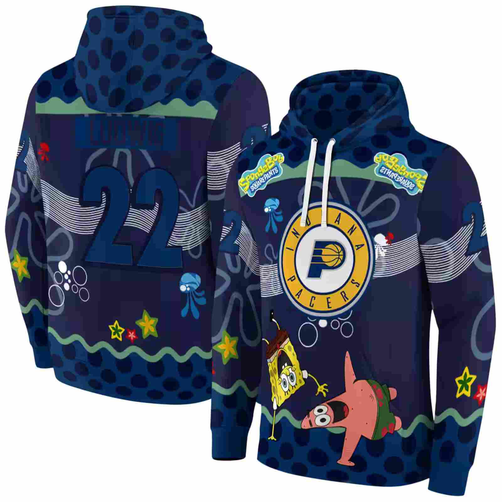 custom indiana pacers spongebob patrick star blue navy hoodie fashion forward