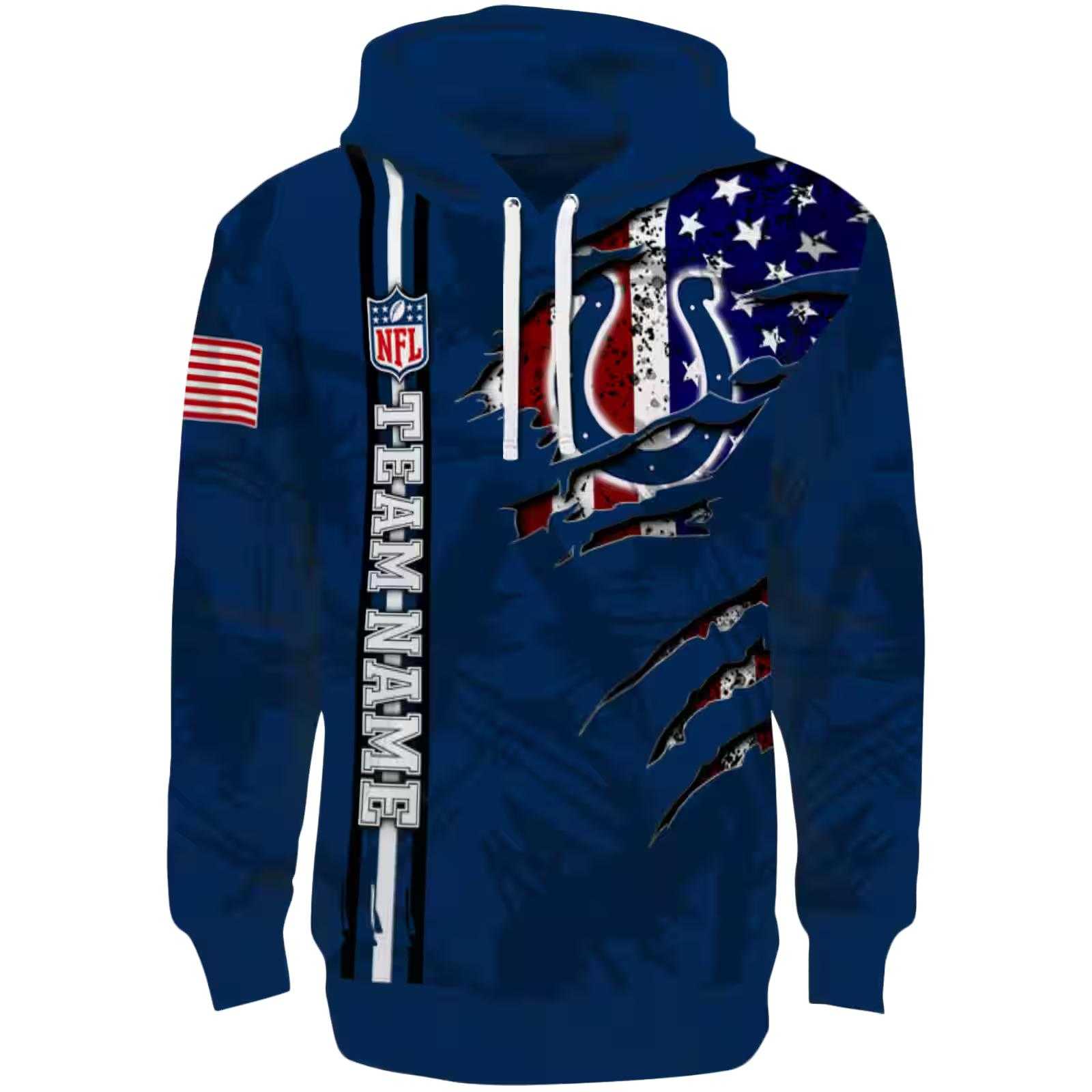 Custom Indianapolis Colts Ripped Flag Blue Hoodie