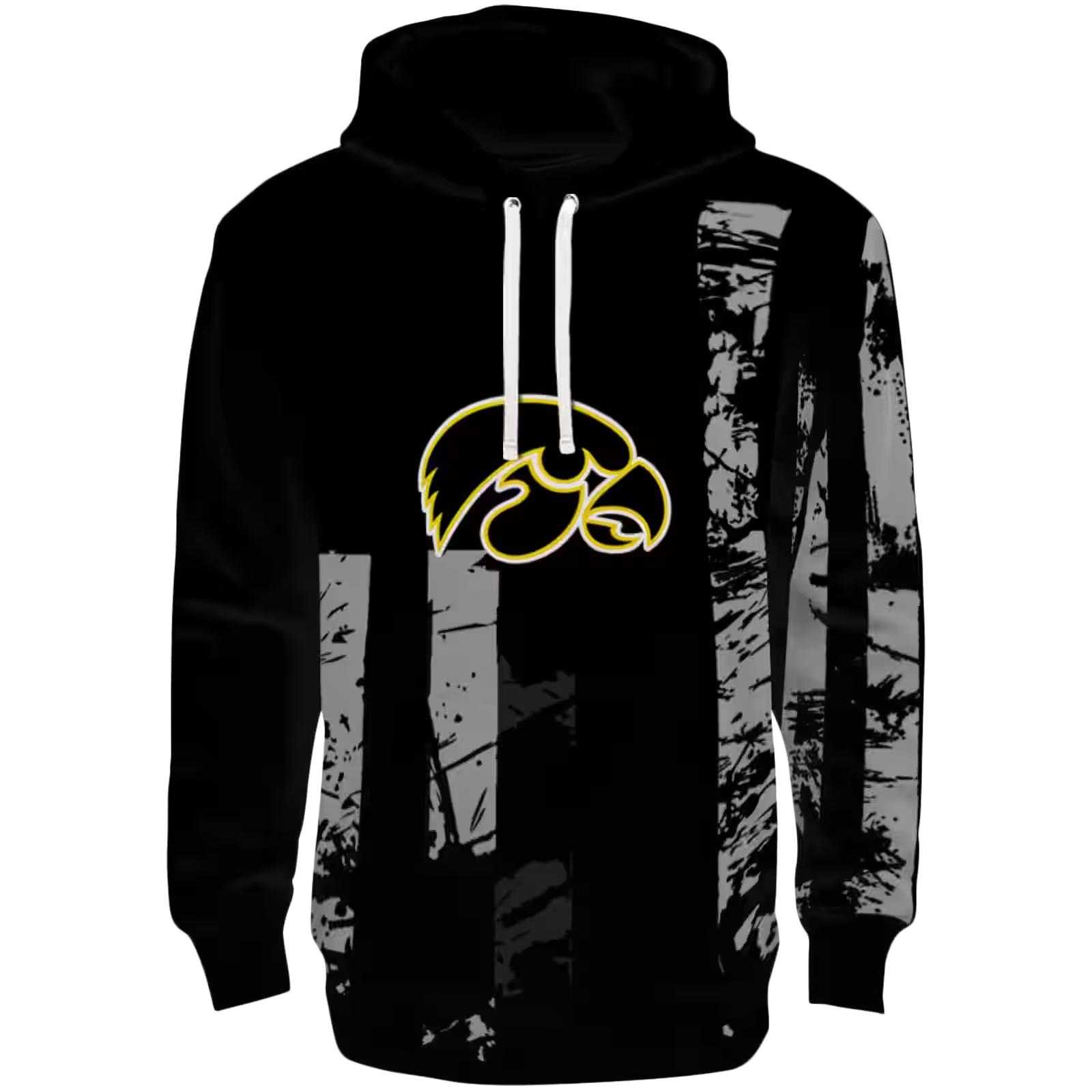 Custom Iowa Hawkeyes Distressed Flag Black Hoodie