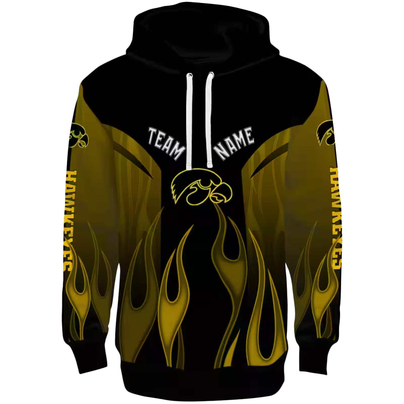 Custom Iowa Hawkeyes Flame Design Black Hoodie