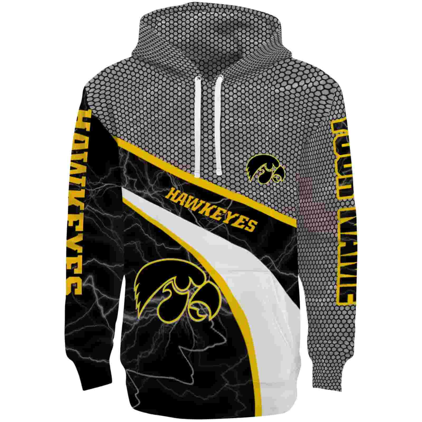 Custom Iowa Hawkeyes Hexagonal Mesh Black Gray Hoodie