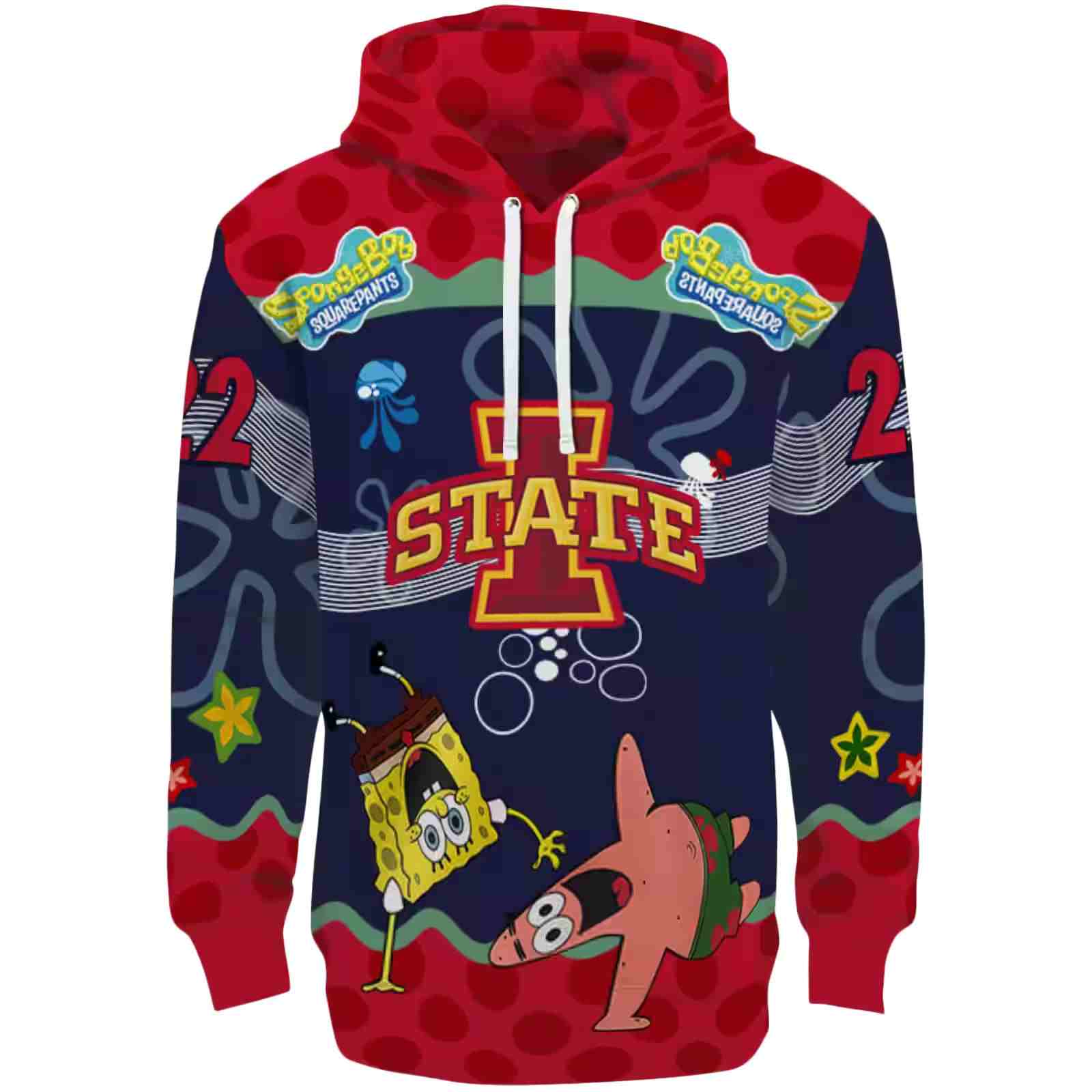 Custom Iowa State Cyclones Spongebob Patrick Star Red Navy Hoodie