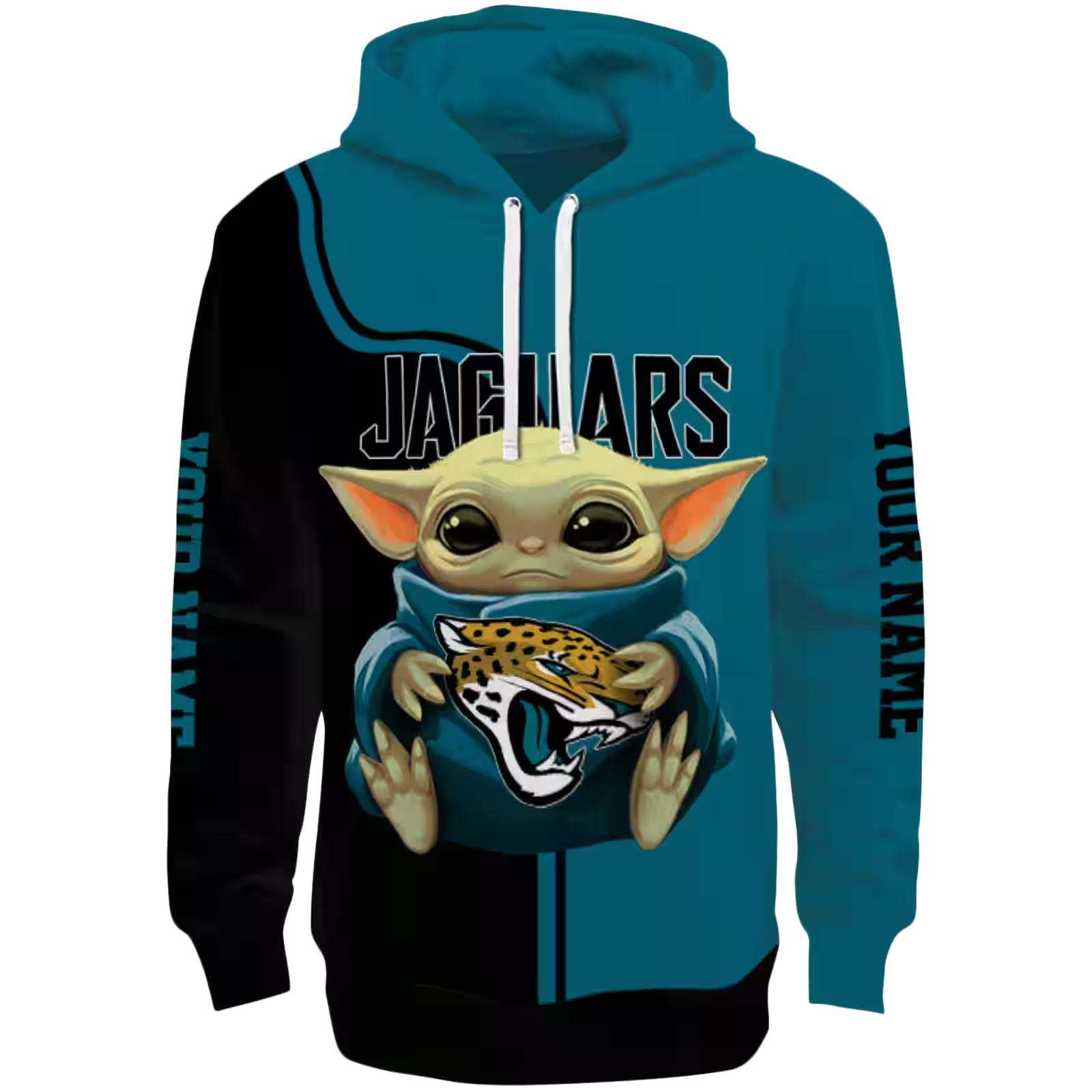 Custom Jacksonville Jaguars Baby Yoda Teal Black Hoodie