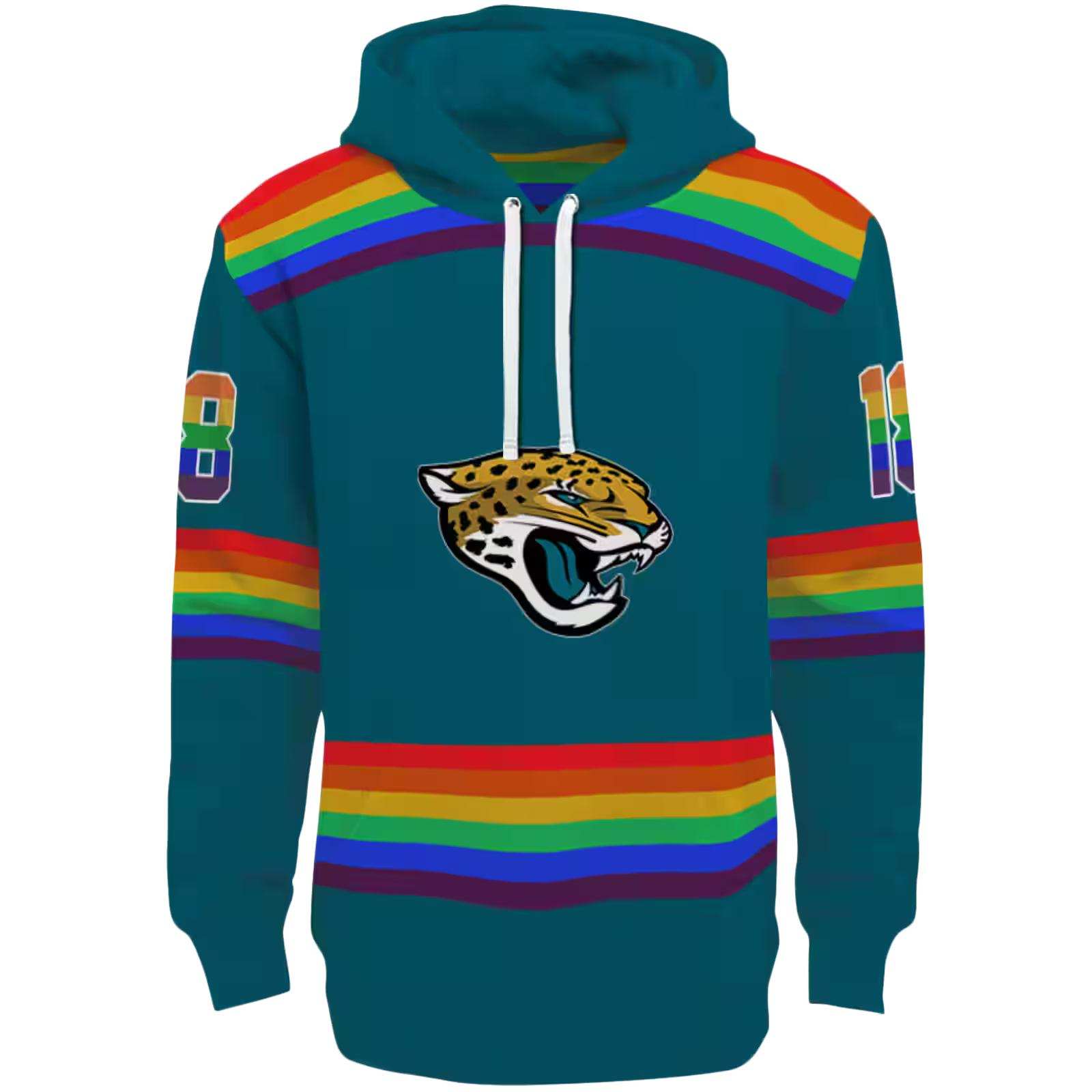 Custom Jacksonville Jaguars Rainbow Stripes Teal Hoodie