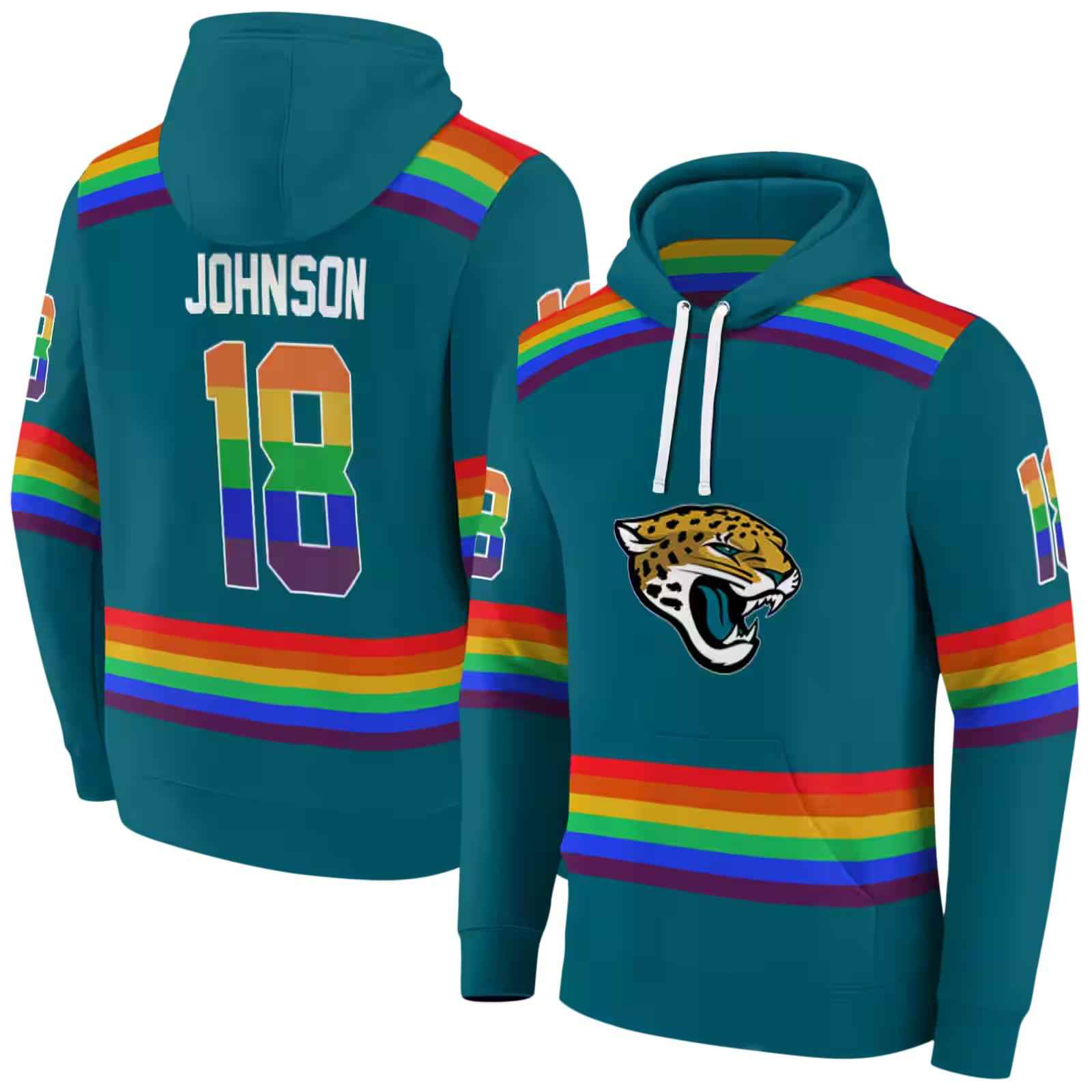 custom jacksonville jaguars rainbow stripes teal hoodie fashion forward