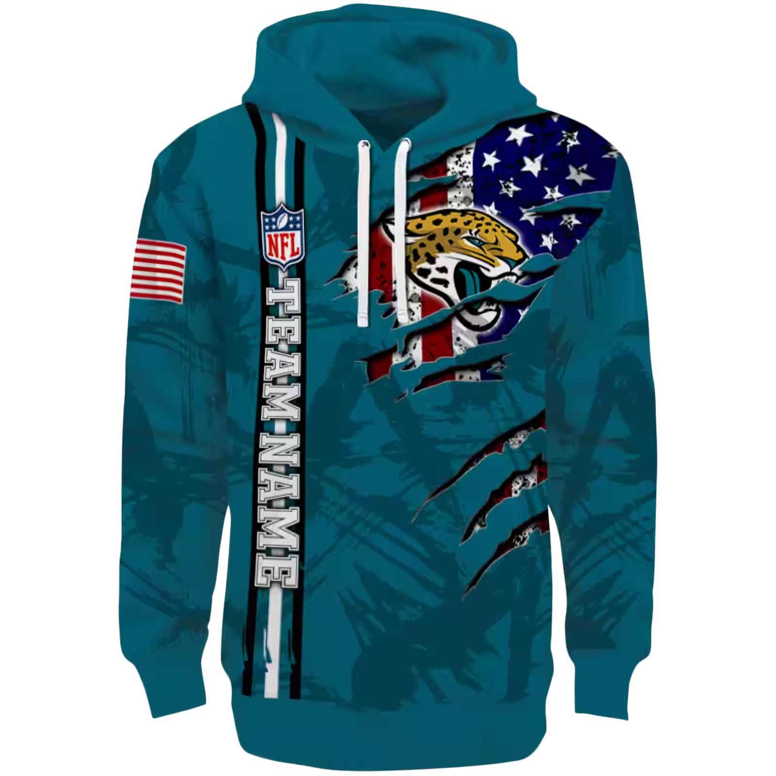 Custom Jacksonville Jaguars Ripped Flag Teal Hoodie