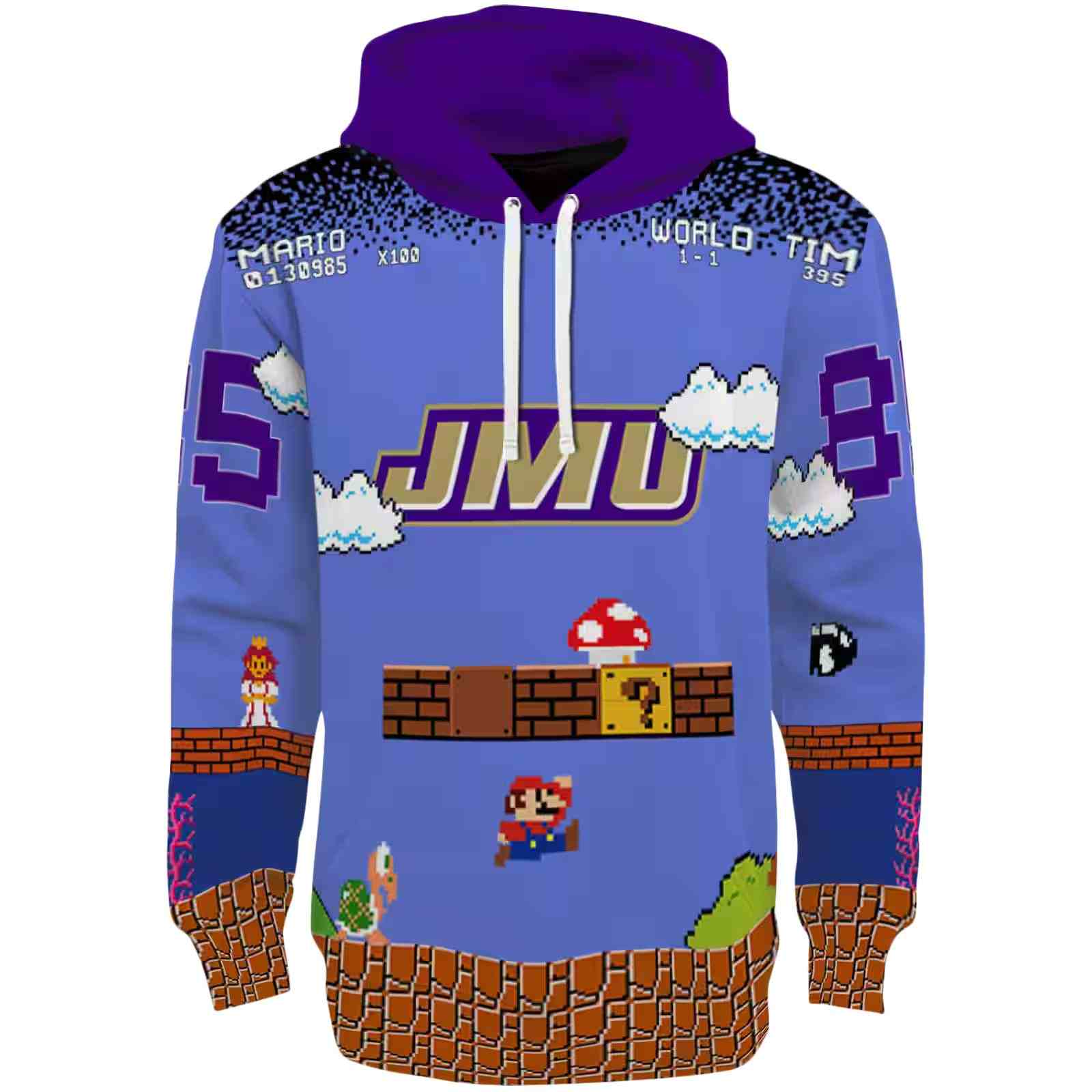 Custom James Madison Dukes Mario Blue Black Hoodie