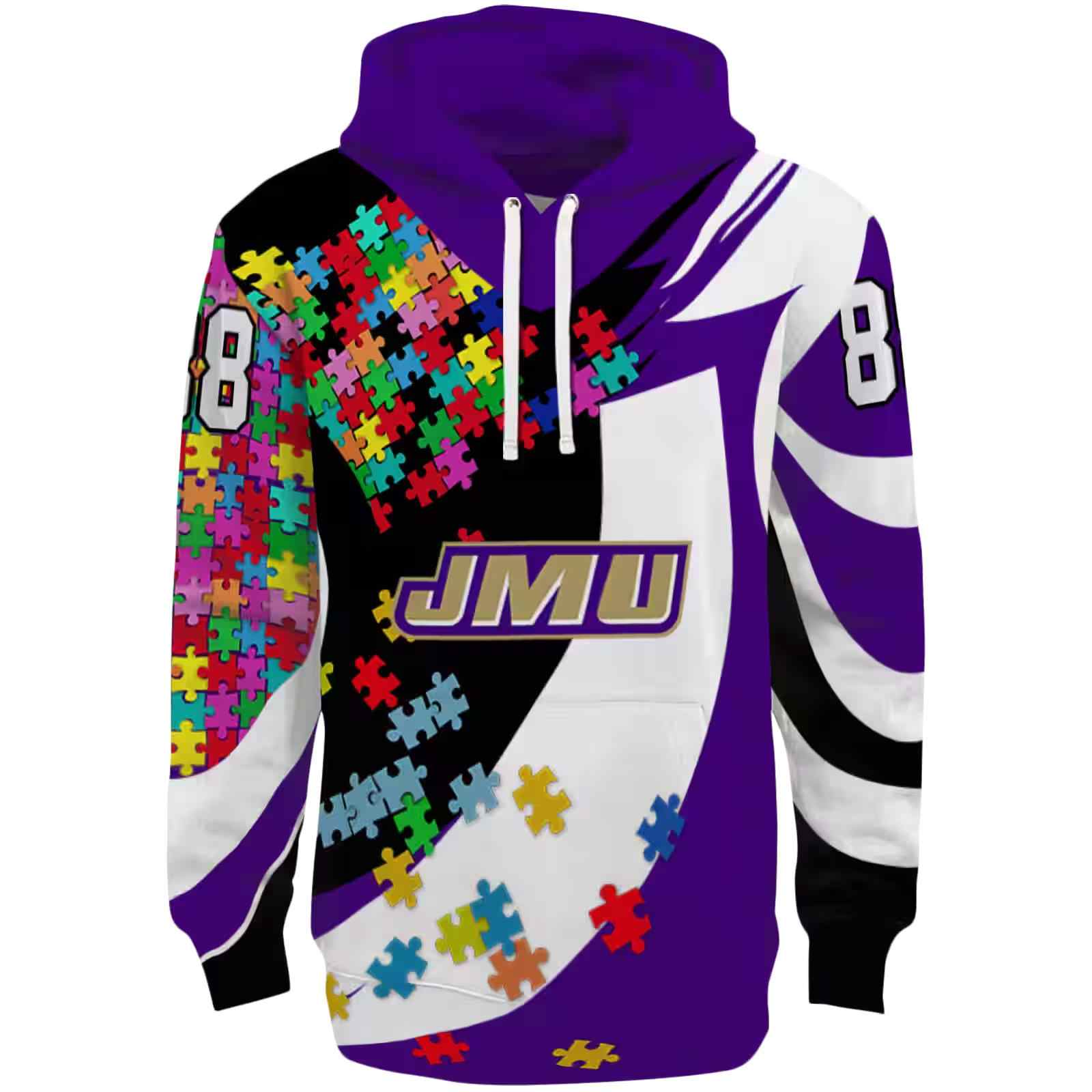 Custom James Madison Dukes Puzzle Pieces Purple Hoodie