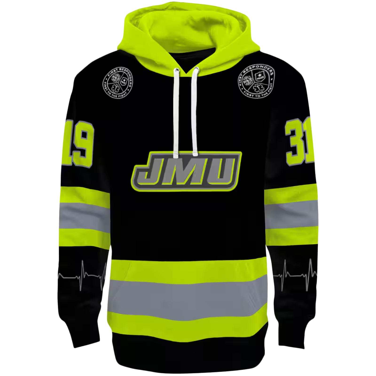 Custom James Madison Dukes Safety Motif Black Neon Green Hoodie