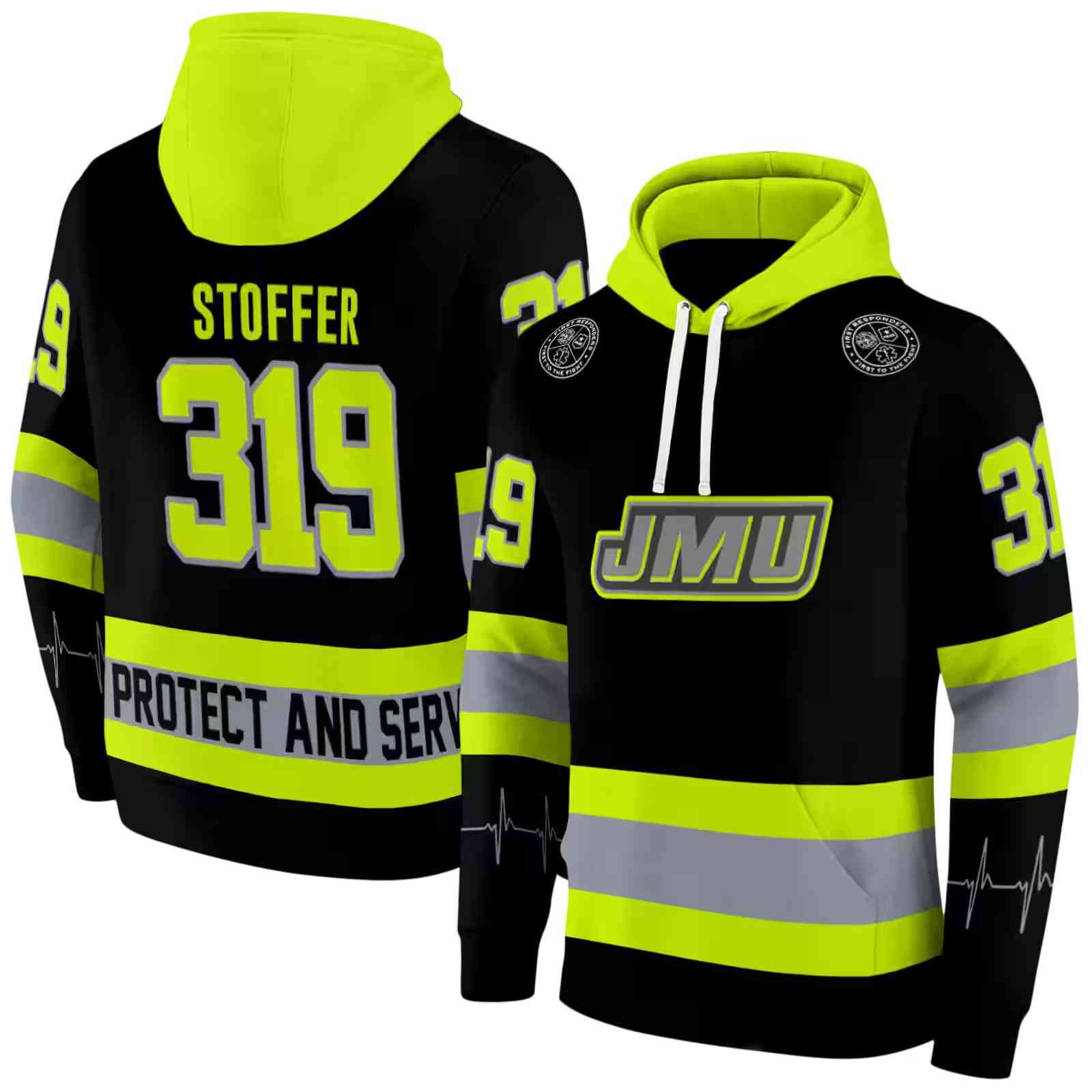 custom james madison dukes safety motif black neon green hoodie fashion forward