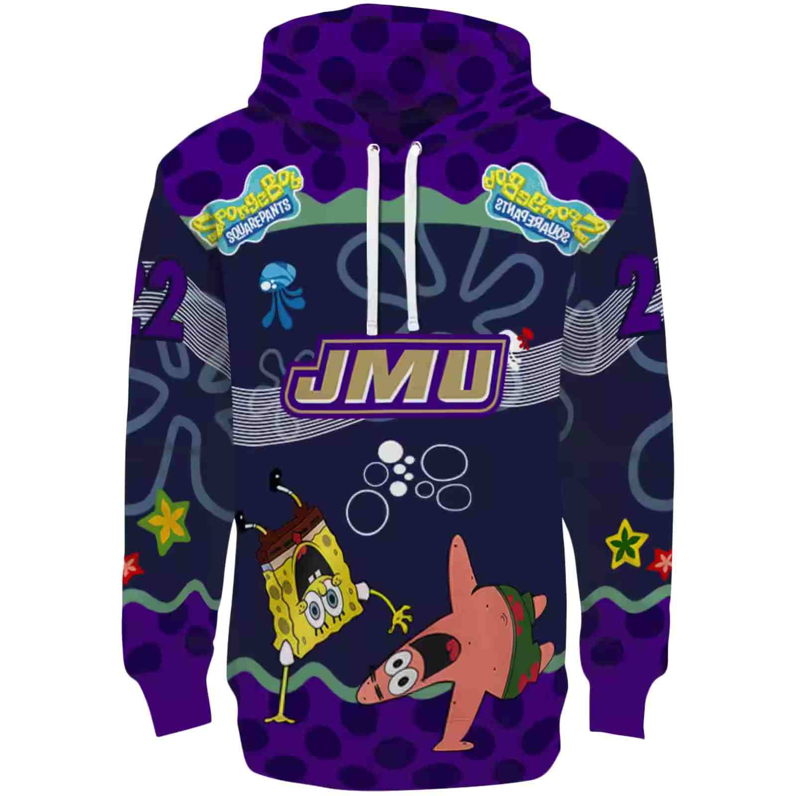 Custom James Madison Dukes Spongebob Patrick Star Purple Navy Hoodie