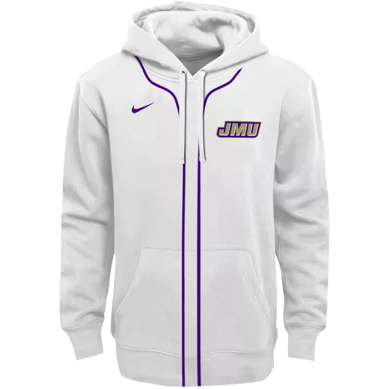 Custom James Madison Dukes Sporty Stripe White Hoodie