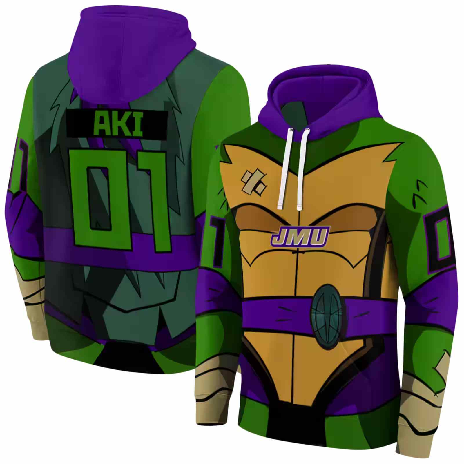 custom james madison dukes superhero armor purple green hoodie fashion forward