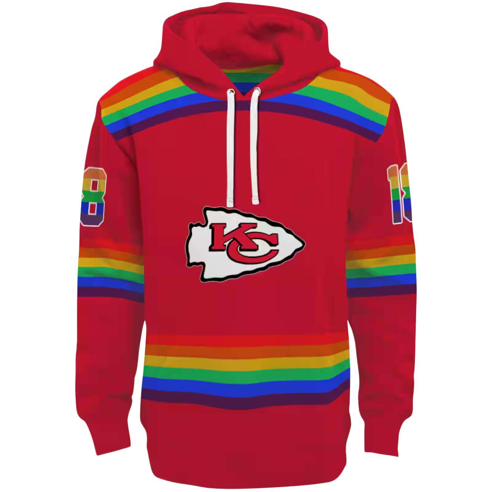 Custom Kansas City Chiefs Rainbow Stripes Red Hoodie