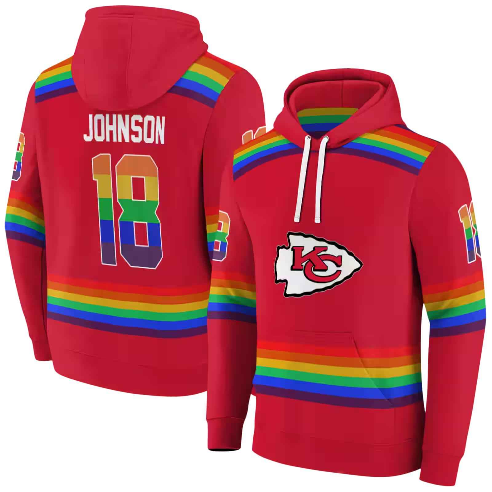 custom kansas city chiefs rainbow stripes red hoodie fashion forward