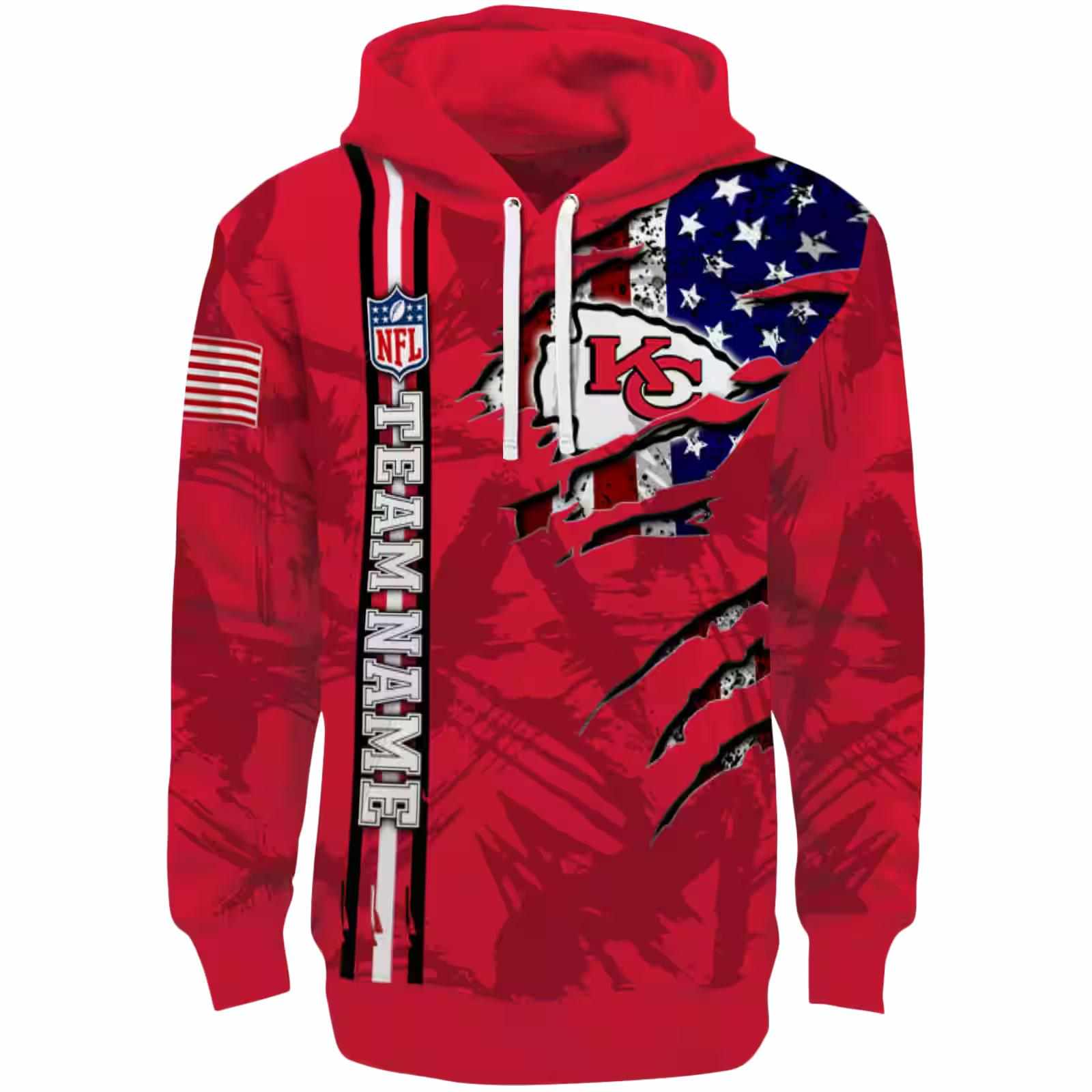 Custom Kansas City Chiefs Ripped Flag Red Hoodie