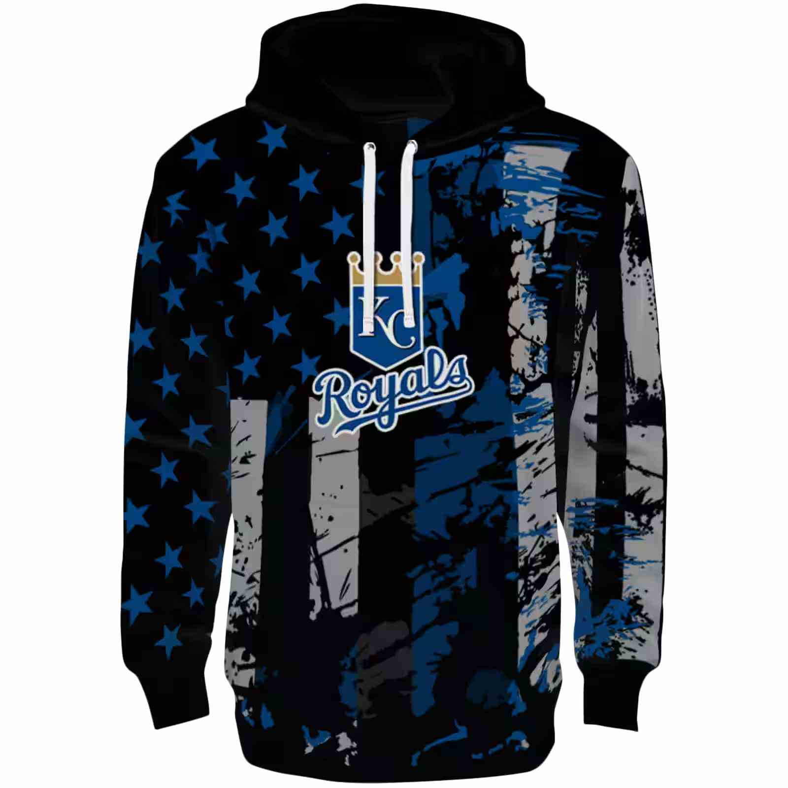 Custom Kansas City Royals Distressed Flag Royal Blue Black Hoodie