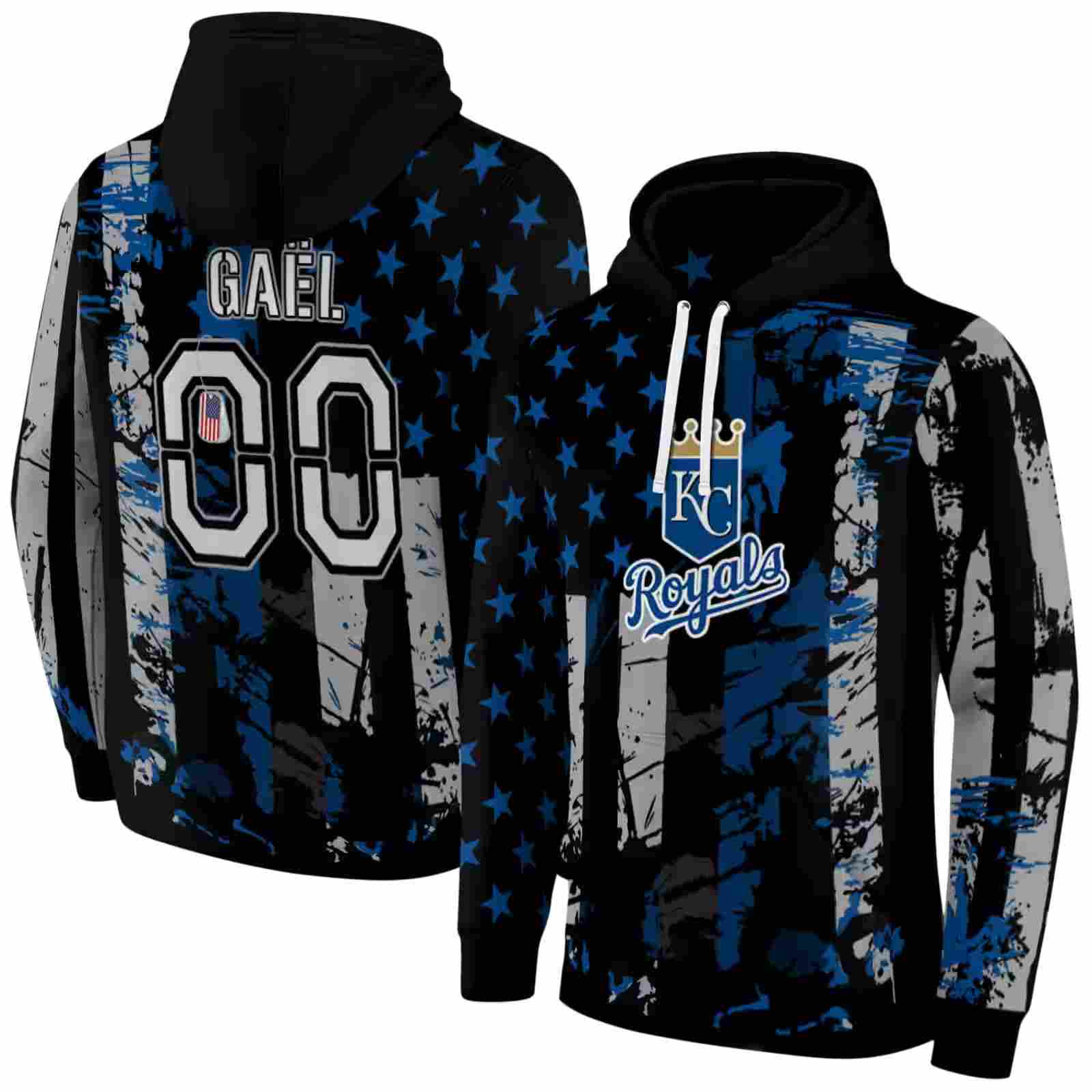 custom kansas city royals distressed flag royal blue black hoodie fashion forward