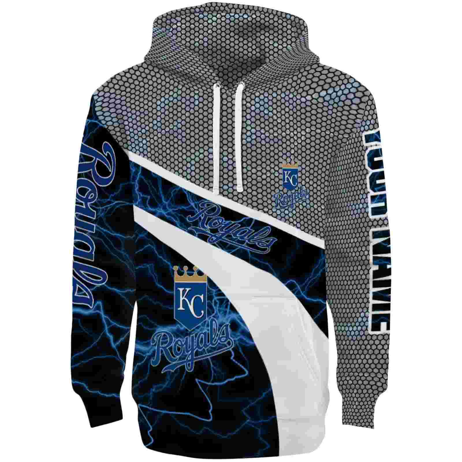 Custom Kansas City Royals Hexagonal Mesh Royal Blue Black Gray Hoodie