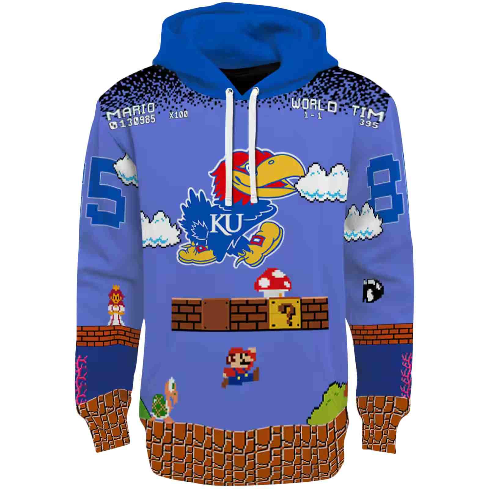 Custom Kansas Jayhawks Mario Blue Black Hoodie