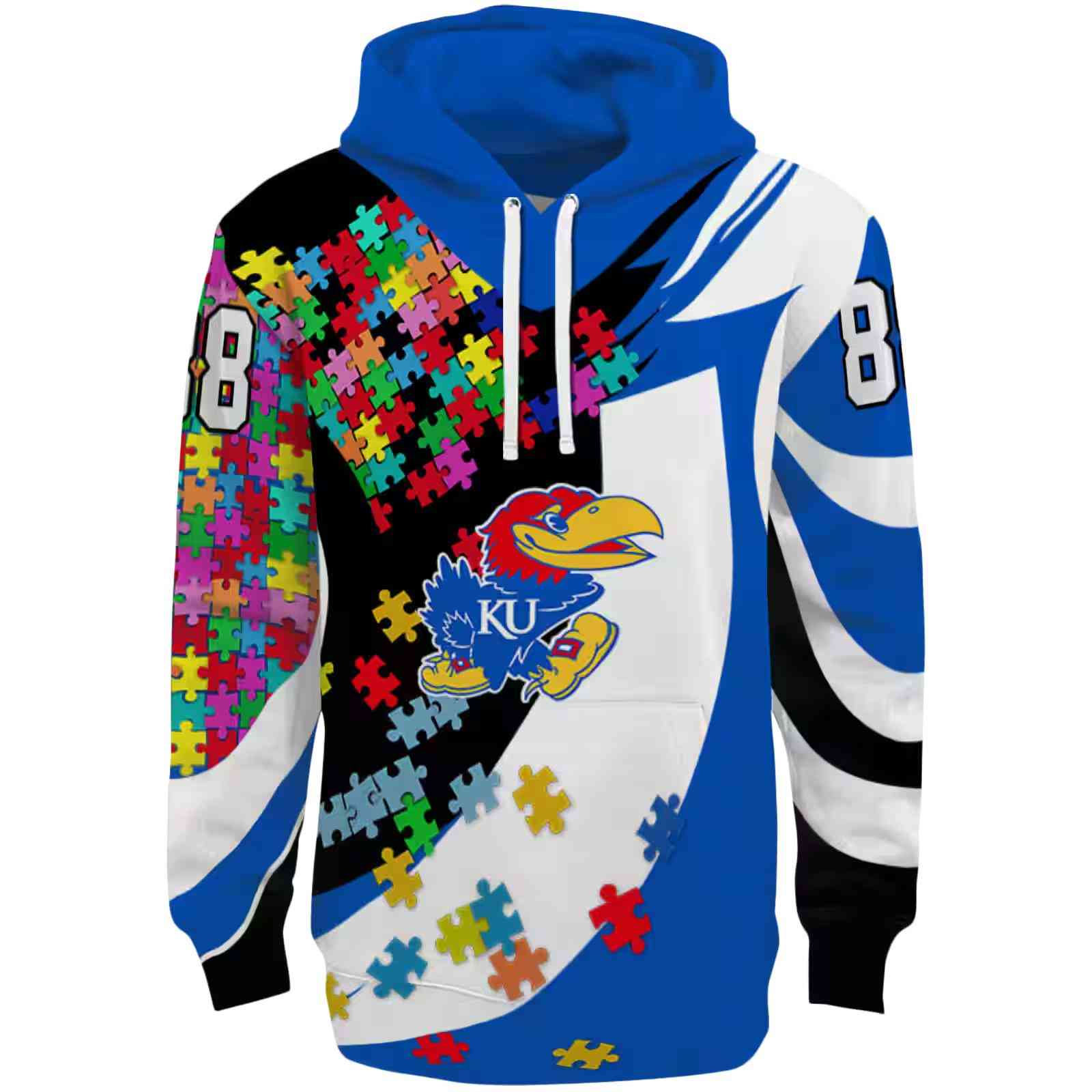 Custom Kansas Jayhawks Puzzle Pieces Blue Hoodie