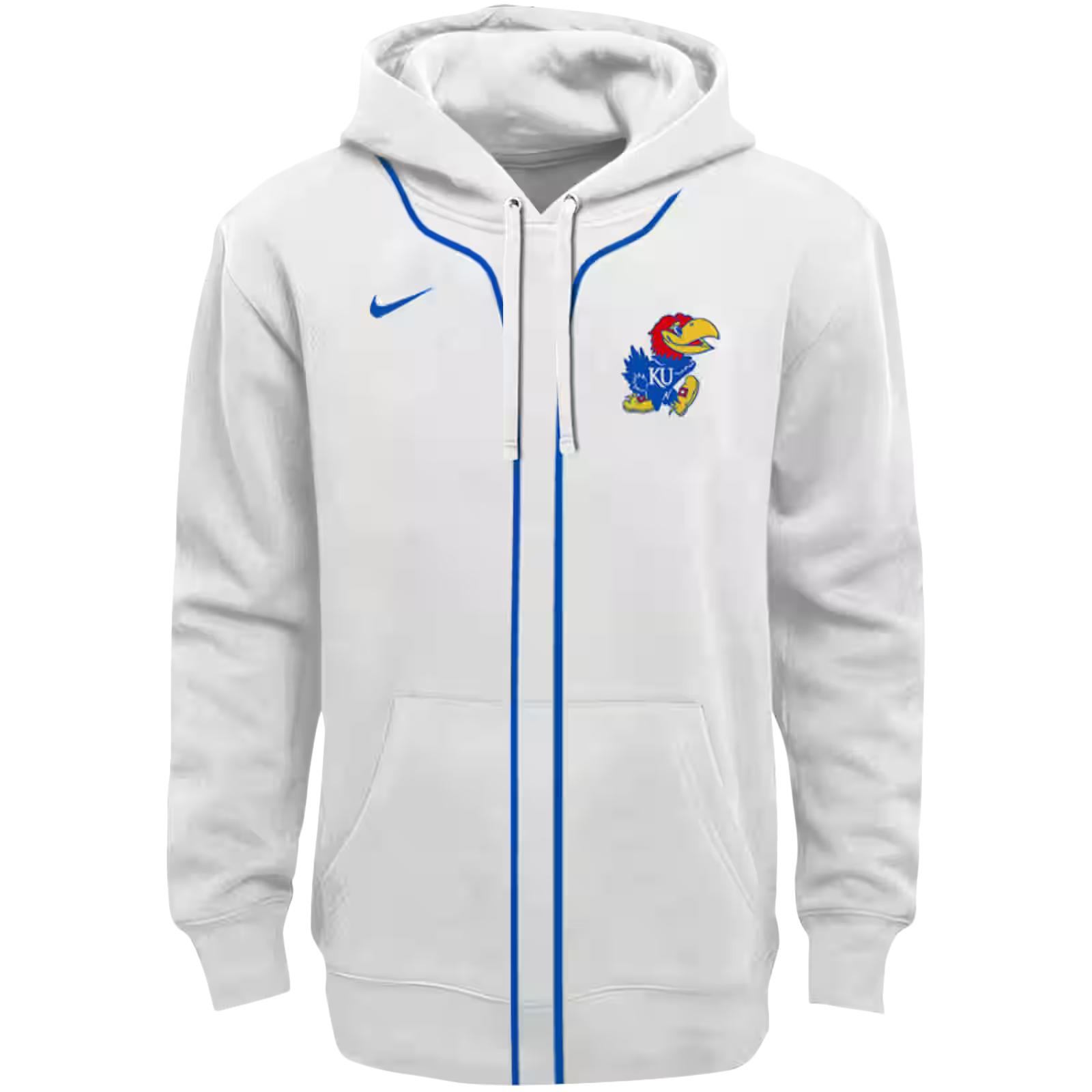 Custom Kansas Jayhawks Sporty Stripe White Hoodie