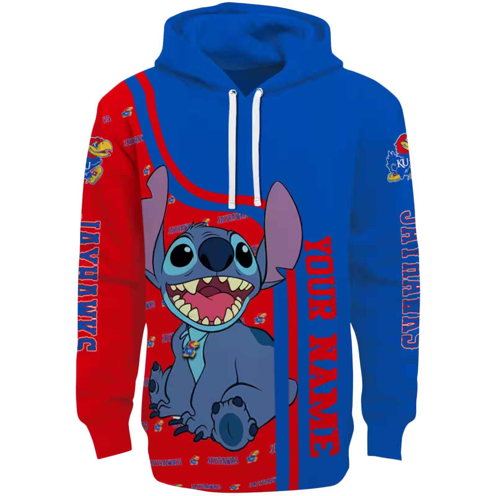 Custom Kansas Jayhawks Stitch Blue Hoodie