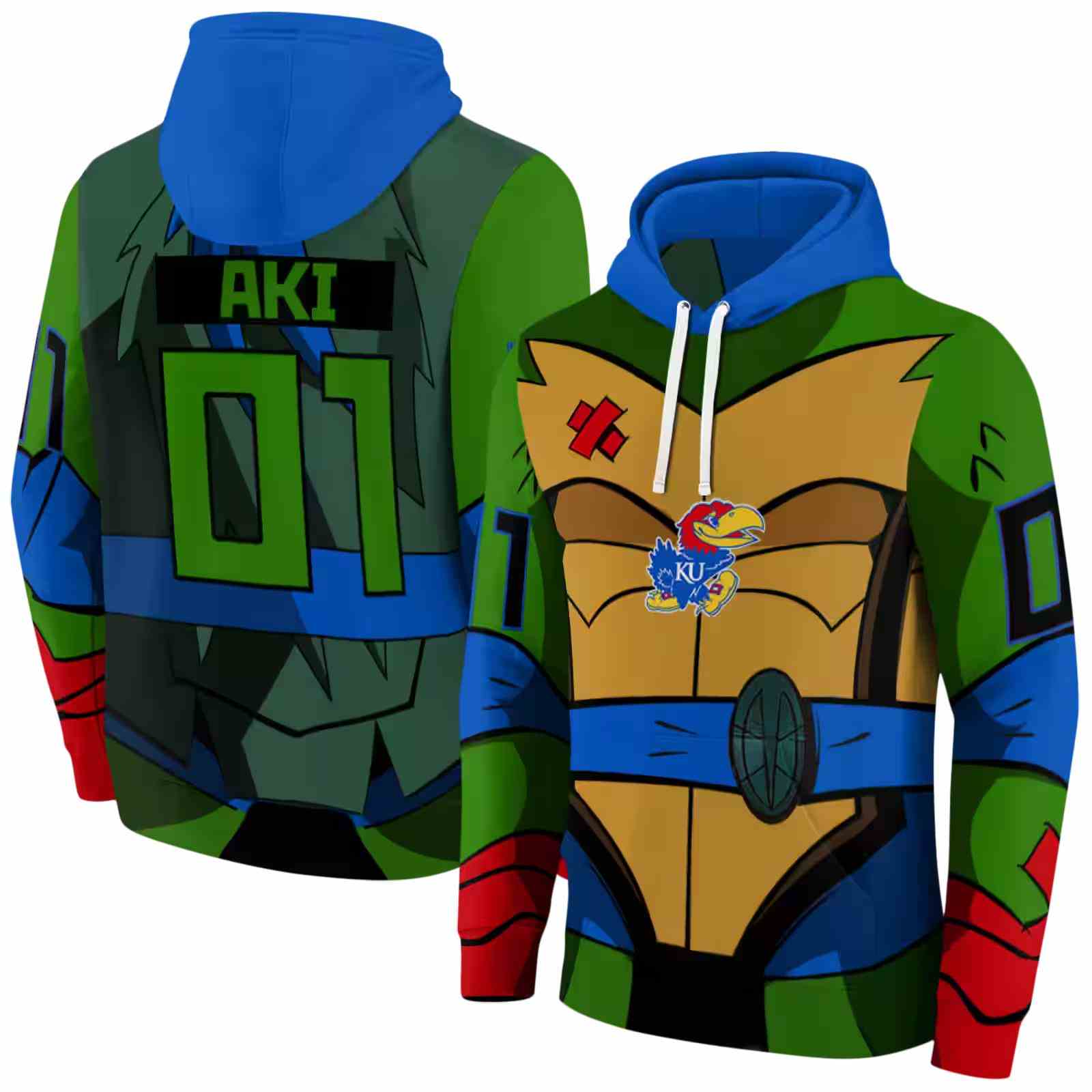 custom kansas jayhawks superhero armor blue green hoodie fashion forward