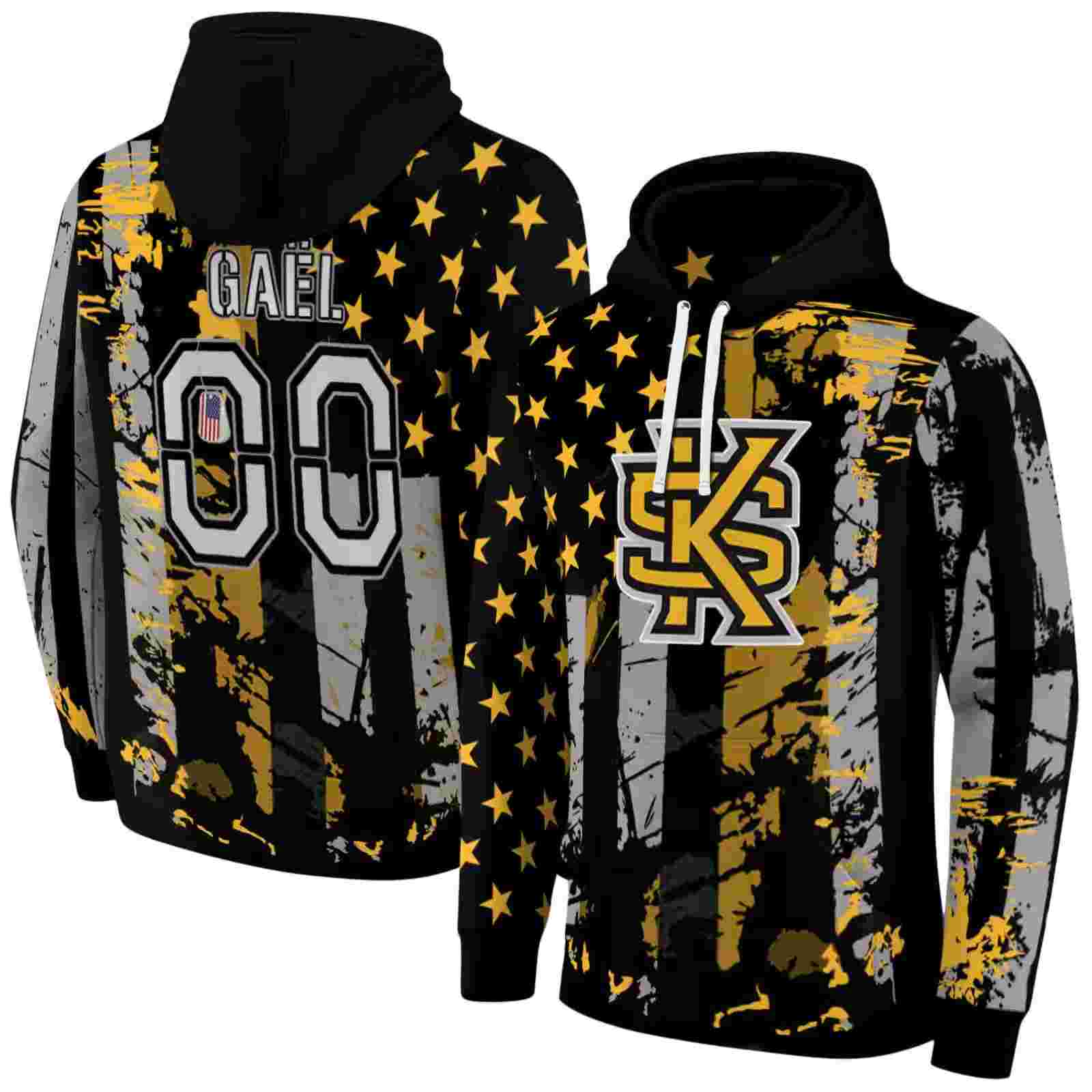 custom kennesaw state owls distressed flag gold black hoodie fashion forward