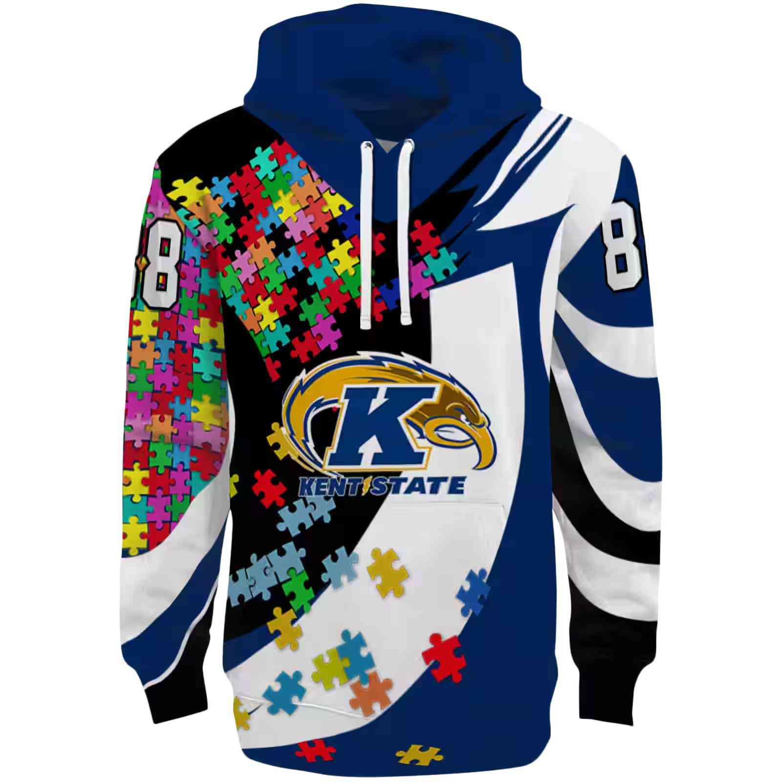 Custom Kent State Golden Flashes Puzzle Pieces Navy Blue Hoodie