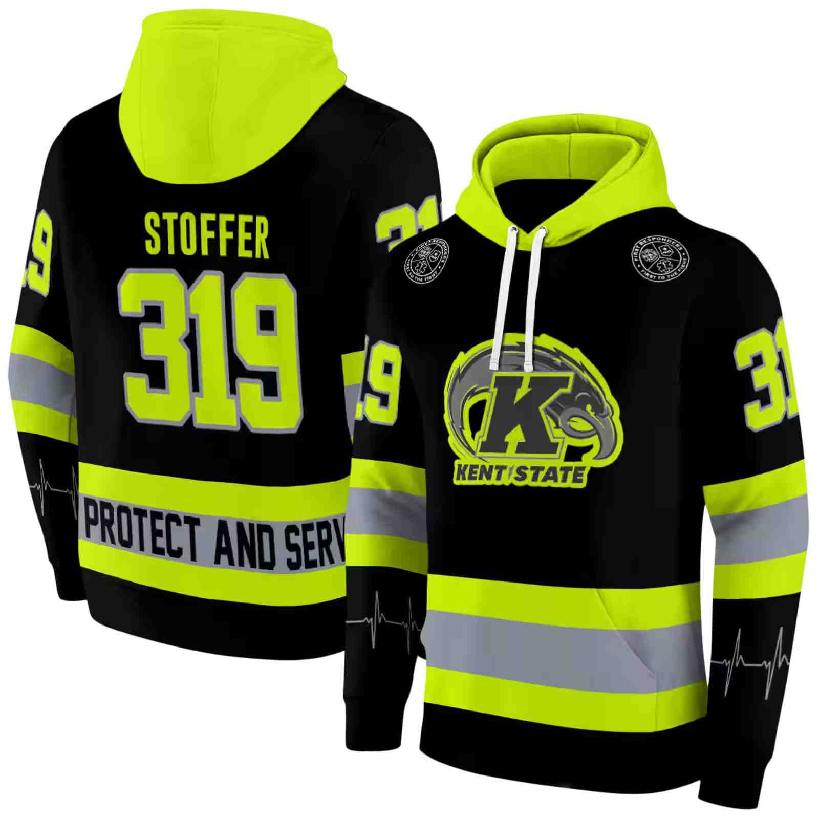 custom kent state golden flashes safety motif black neon green hoodie fashion forward