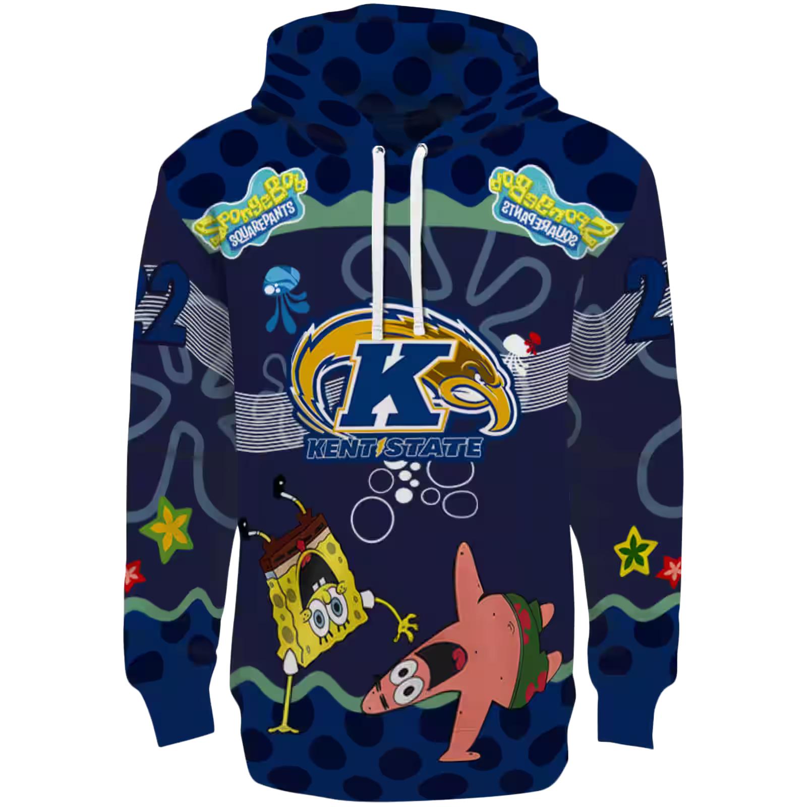 Custom Kent State Golden Flashes Spongebob Patrick Star Navy Blue Navy Hoodie