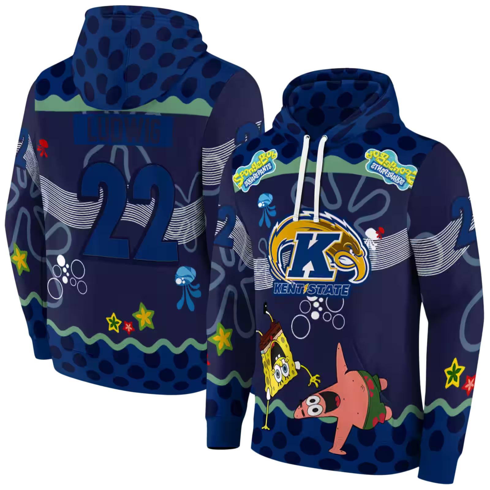 custom kent state golden flashes spongebob patrick star navy blue navy hoodie fashion forward