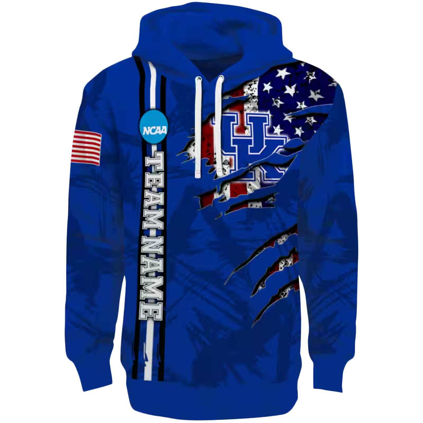 Custom Kentucky Wildcats Ripped Flag Blue Hoodie