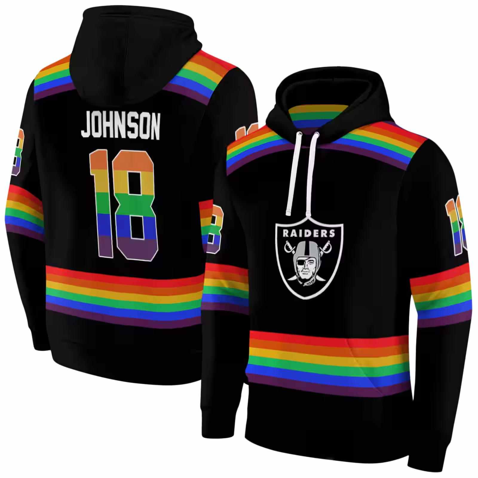 custom las vegas raiders rainbow stripes black hoodie fashion forward