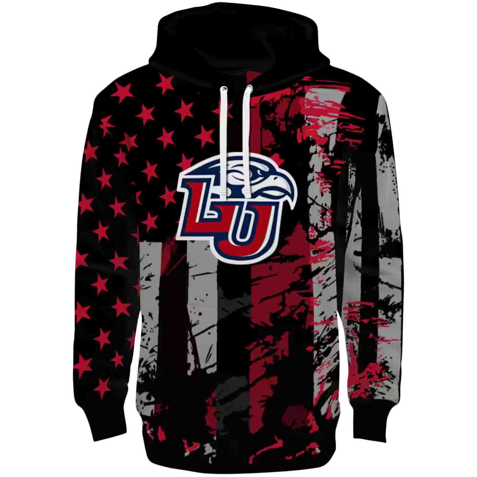 Custom Liberty Flames Distressed Flag Red Black Hoodie
