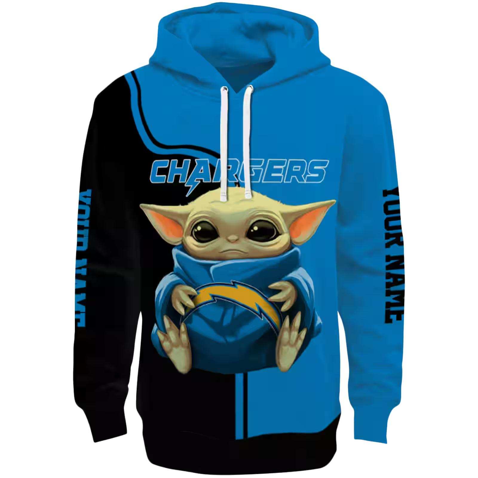 Custom Los Angeles Chargers Baby Yoda Blue Black Hoodie