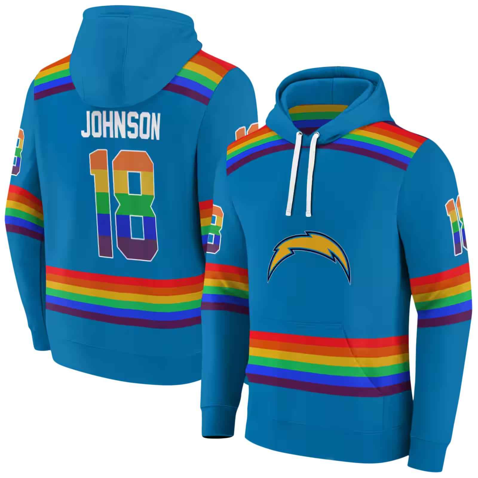 custom los angeles chargers rainbow stripes blue hoodie fashion forward