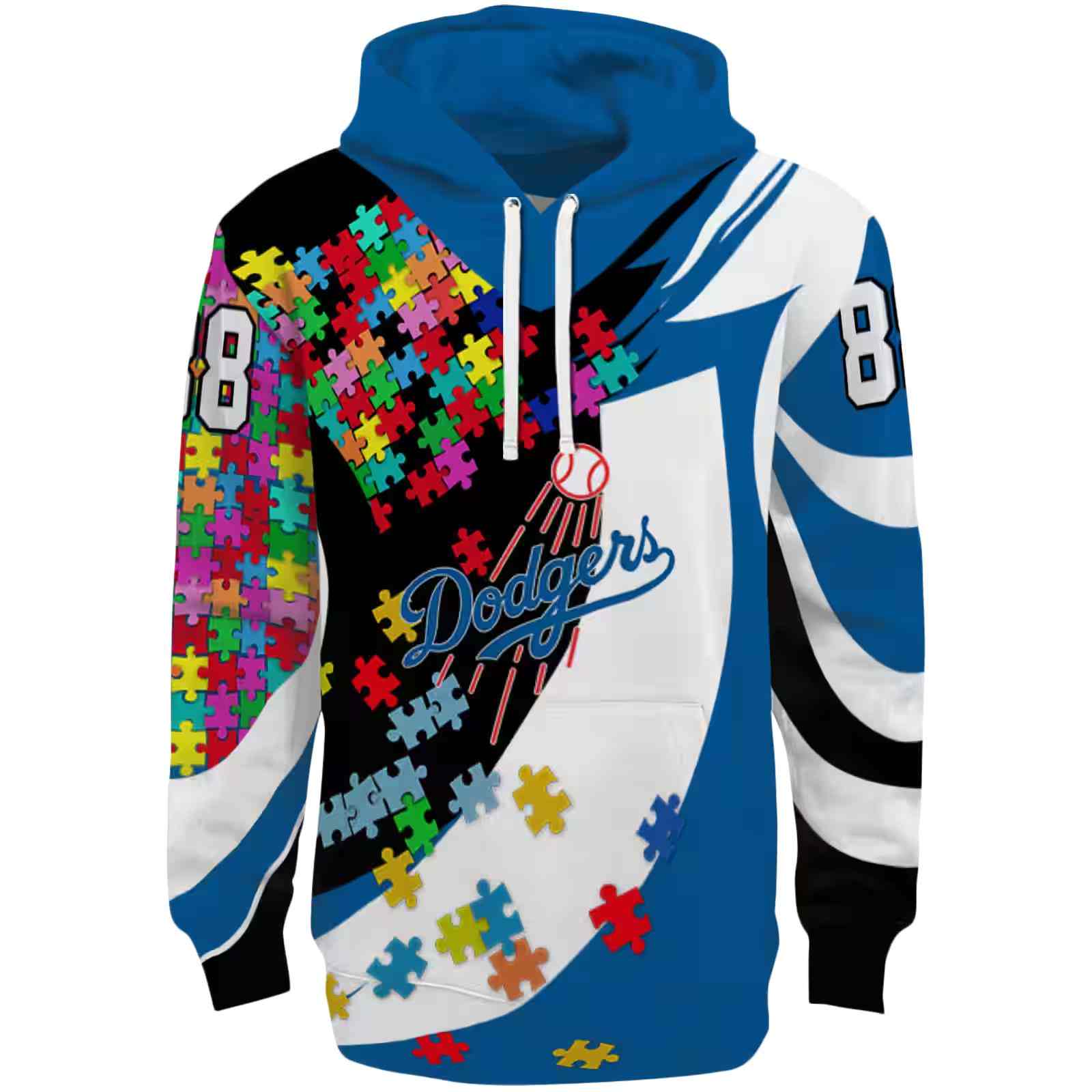 Custom Los Angeles Dodgers Puzzle Pieces Blue Hoodie