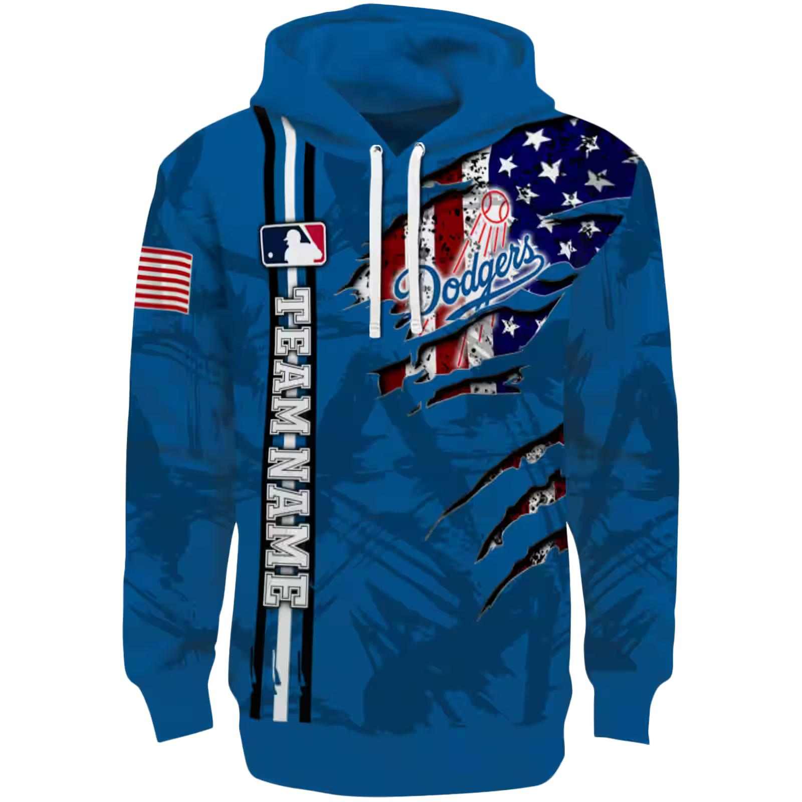 Custom Los Angeles Dodgers Ripped Flag Blue Hoodie