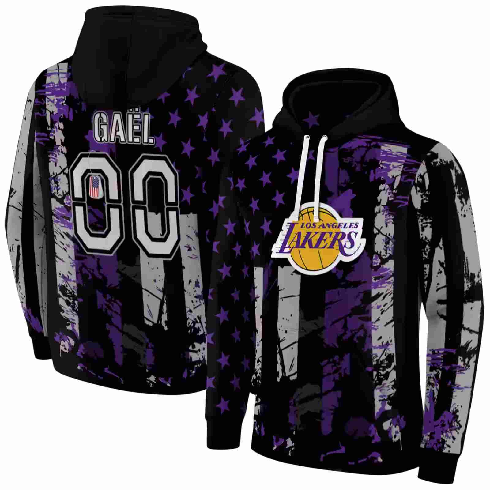 custom los angeles lakers distressed flag purple black hoodie fashion forward