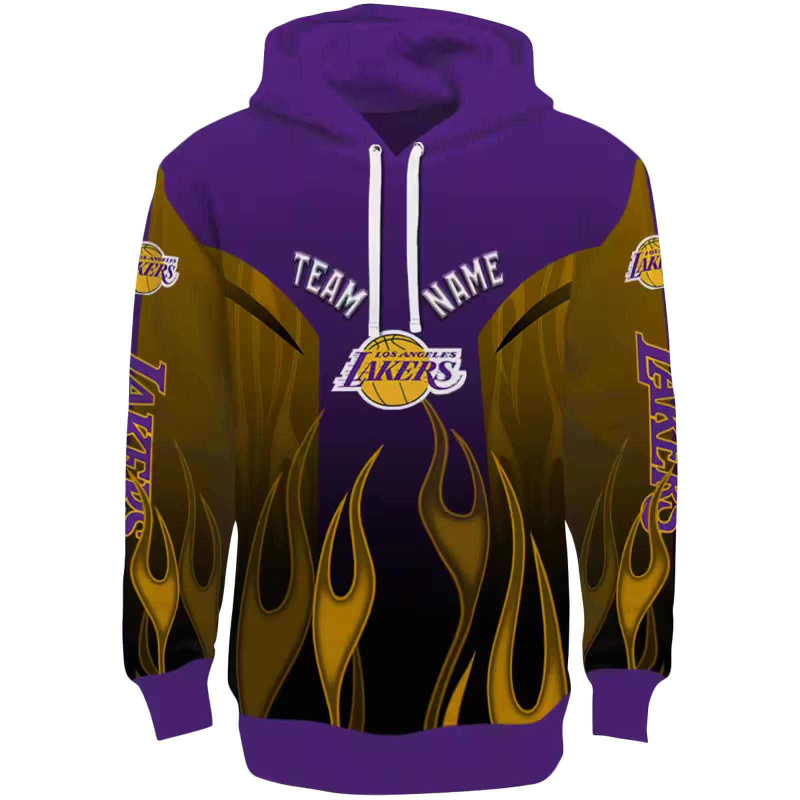 Custom Los Angeles Lakers Flame Design Purple Hoodie