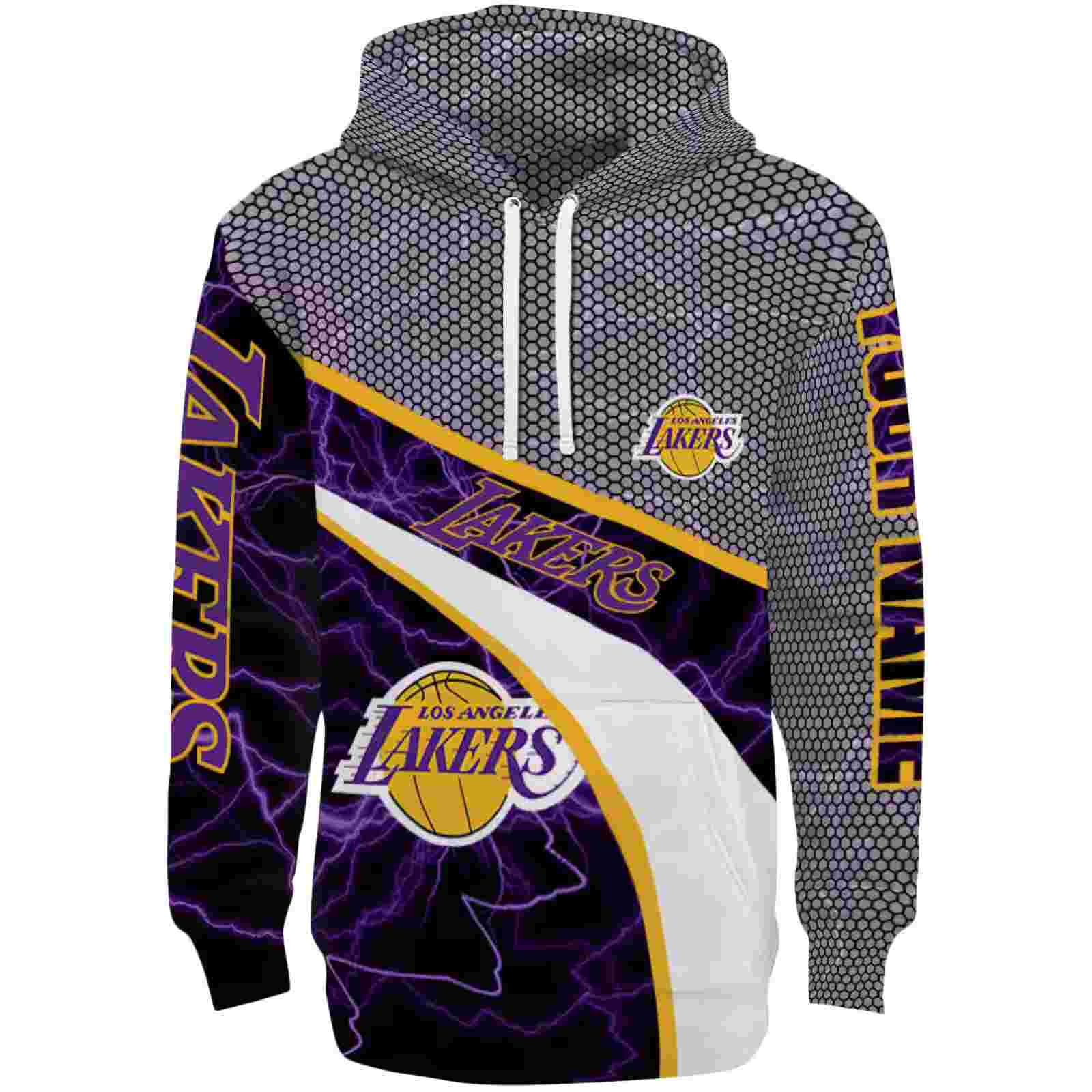 Custom Los Angeles Lakers Hexagonal Mesh Purple Black Gray Hoodie