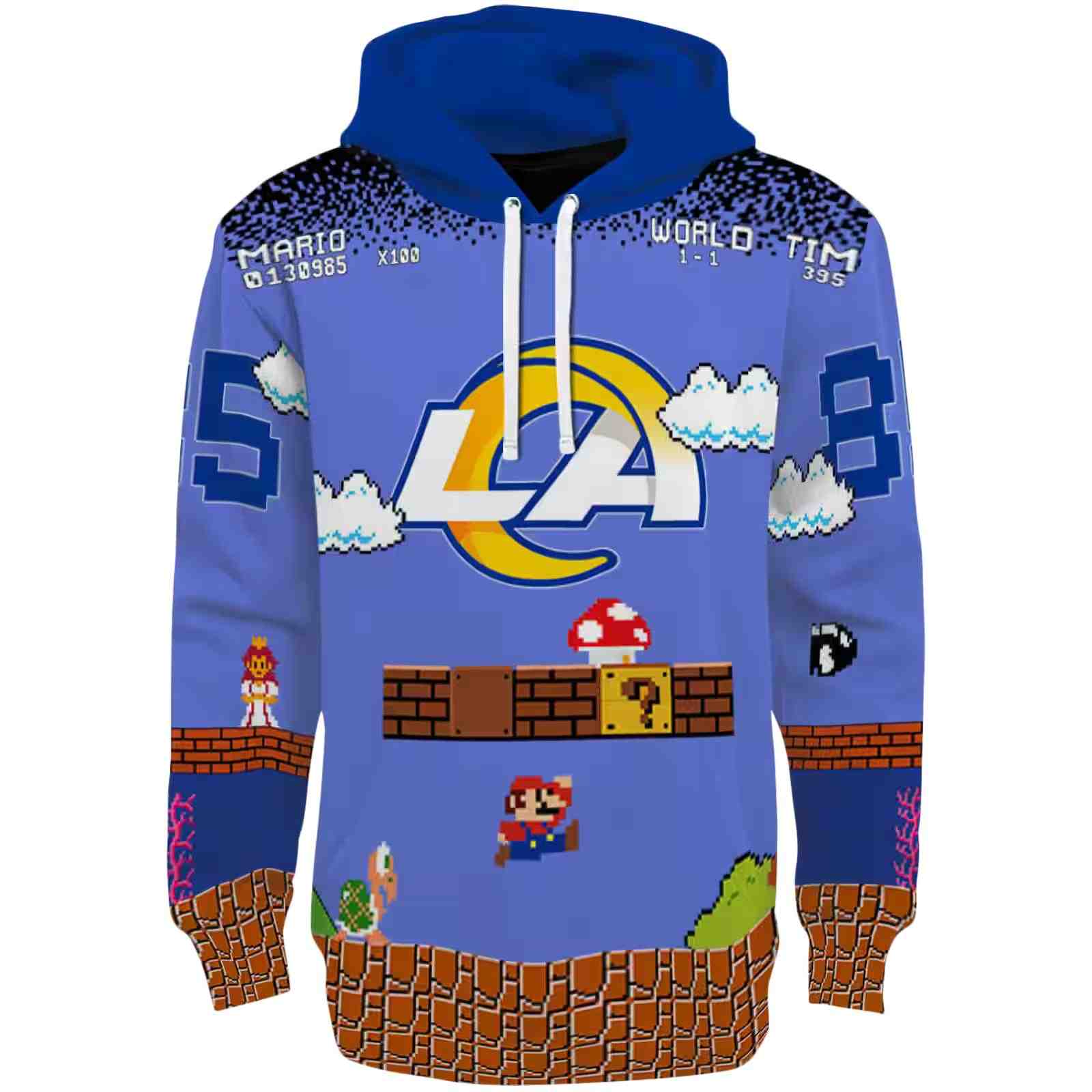 Custom Los Angeles Rams Mario Blue Black Hoodie