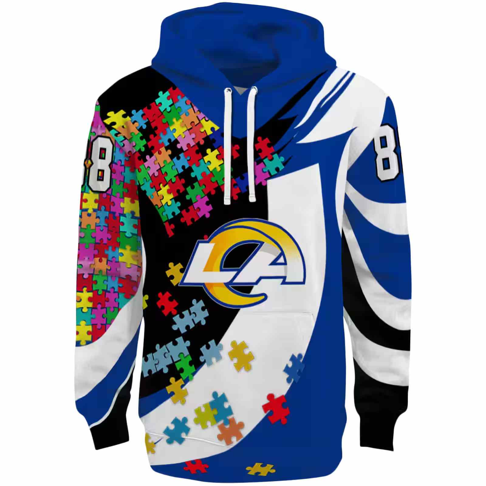 Custom Los Angeles Rams Puzzle Pieces Blue Hoodie