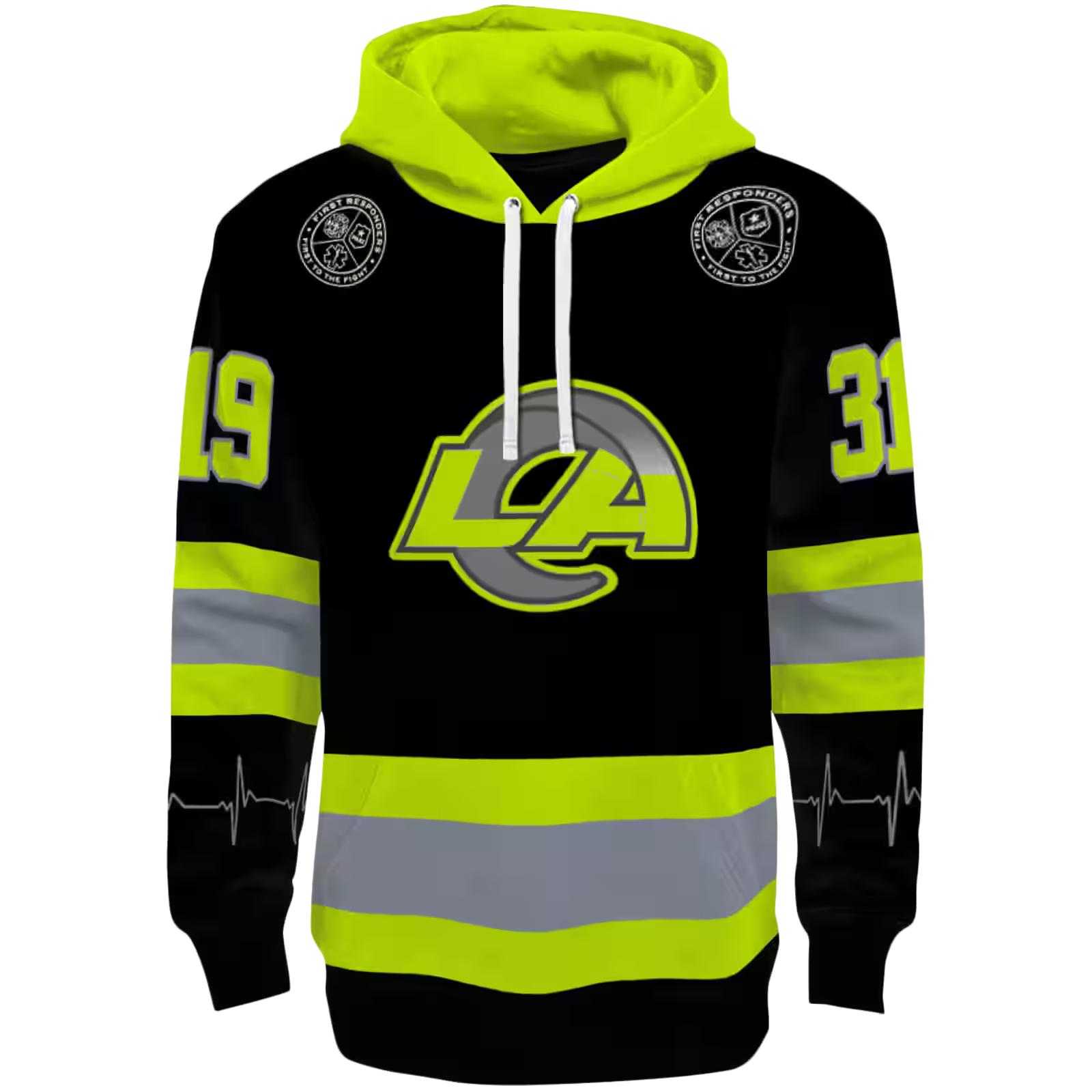 Custom Los Angeles Rams Safety Motif Black Neon Green Hoodie