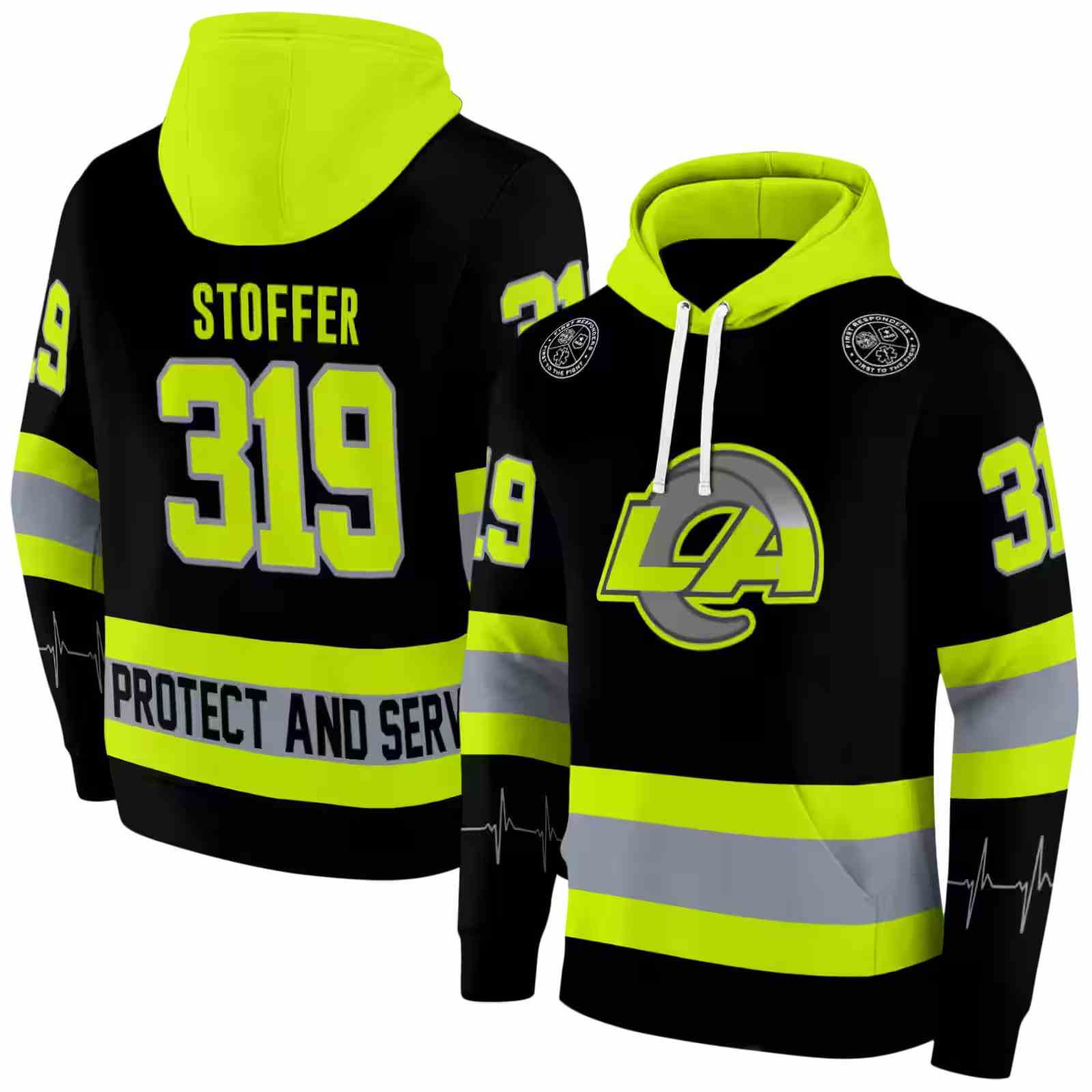 custom los angeles rams safety motif black neon green hoodie fashion forward