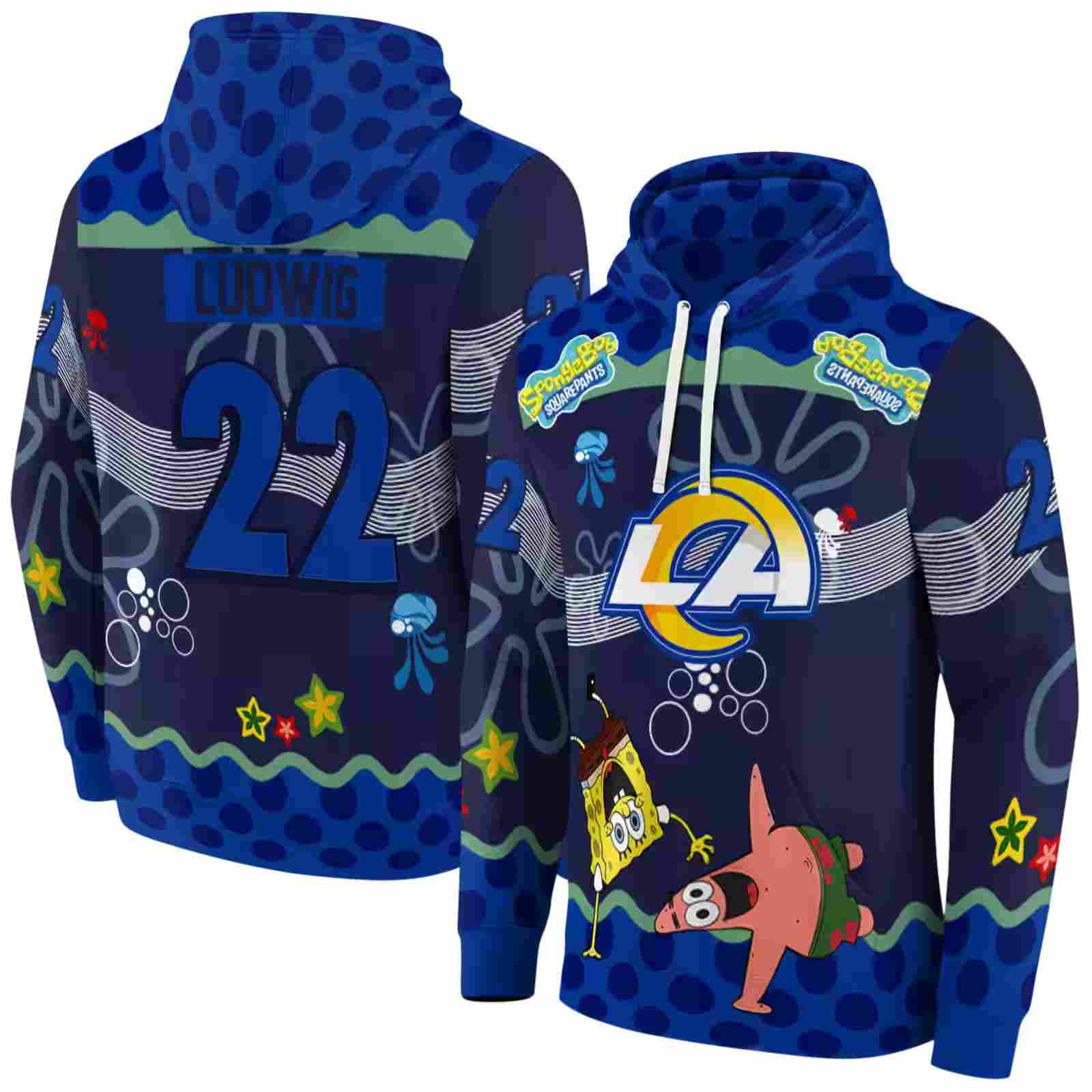 custom los angeles rams spongebob patrick star blue navy hoodie fashion forward