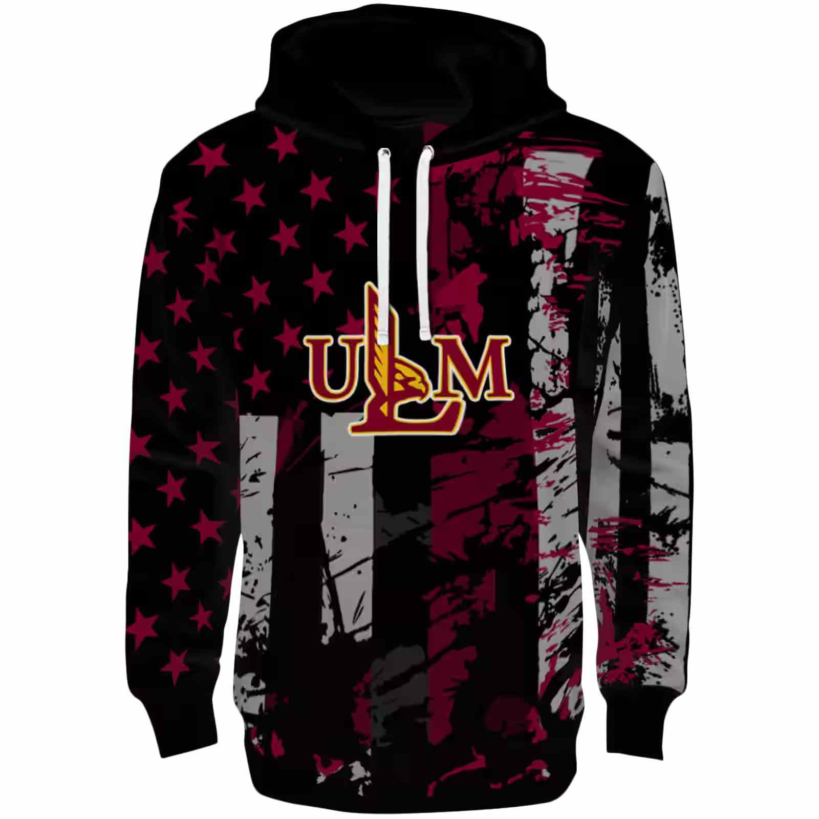 Custom Louisiana-Monroe Warhawks Distressed Flag Red Black Hoodie